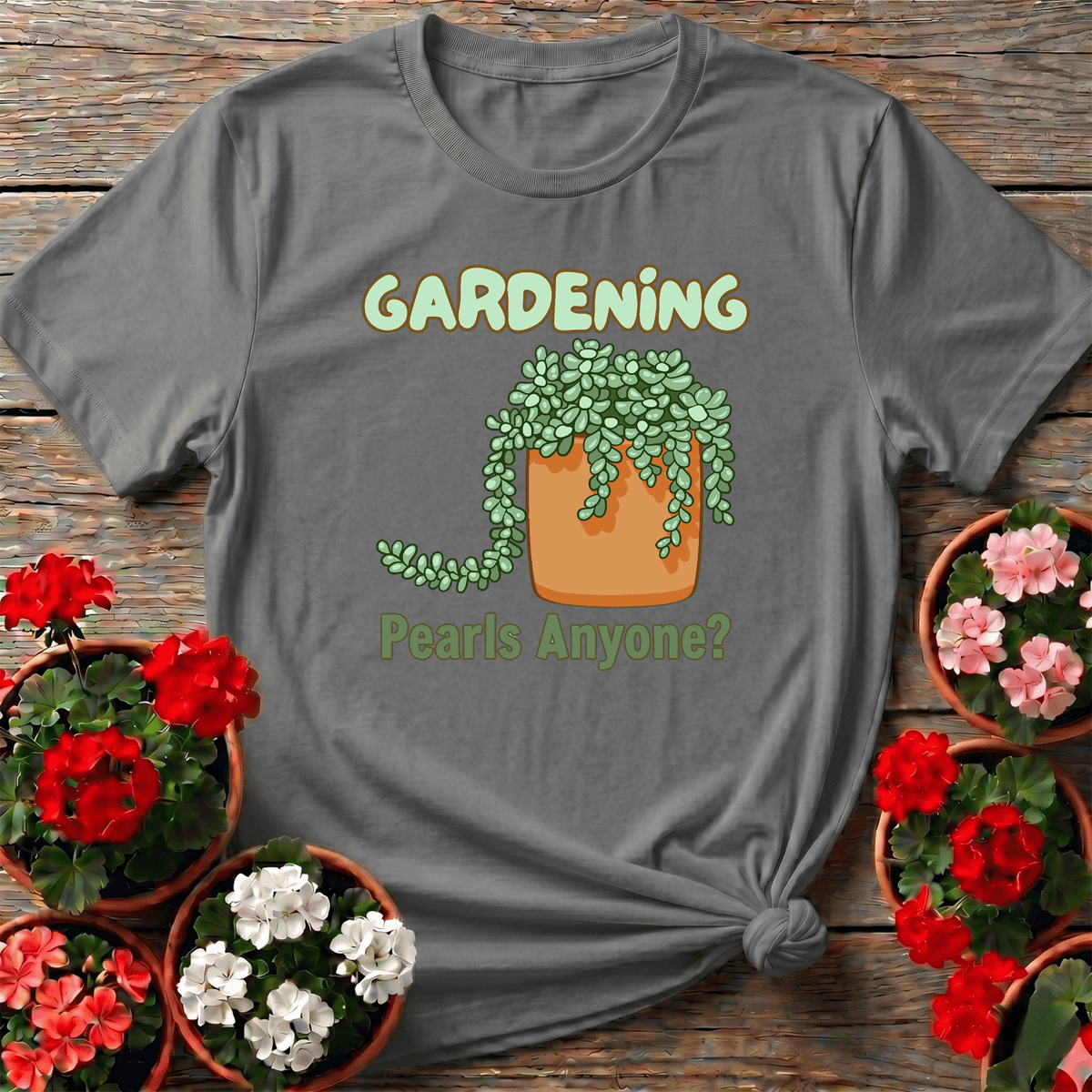 Sport Gray kawaii succulent plant top with trailing string of pearls design for slow-living gardeners