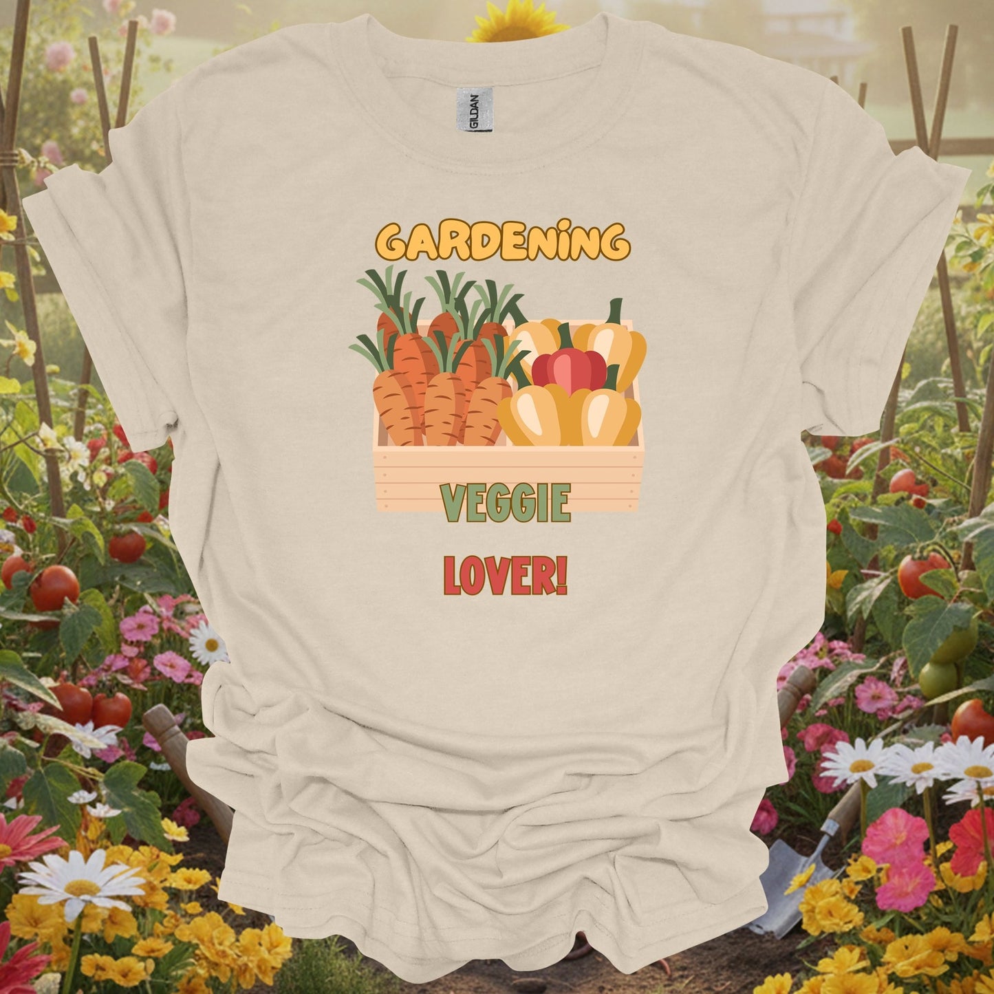 Natural tshirt showing vibrant fresh vegetable harvest celebration for farm-to-table practitioners