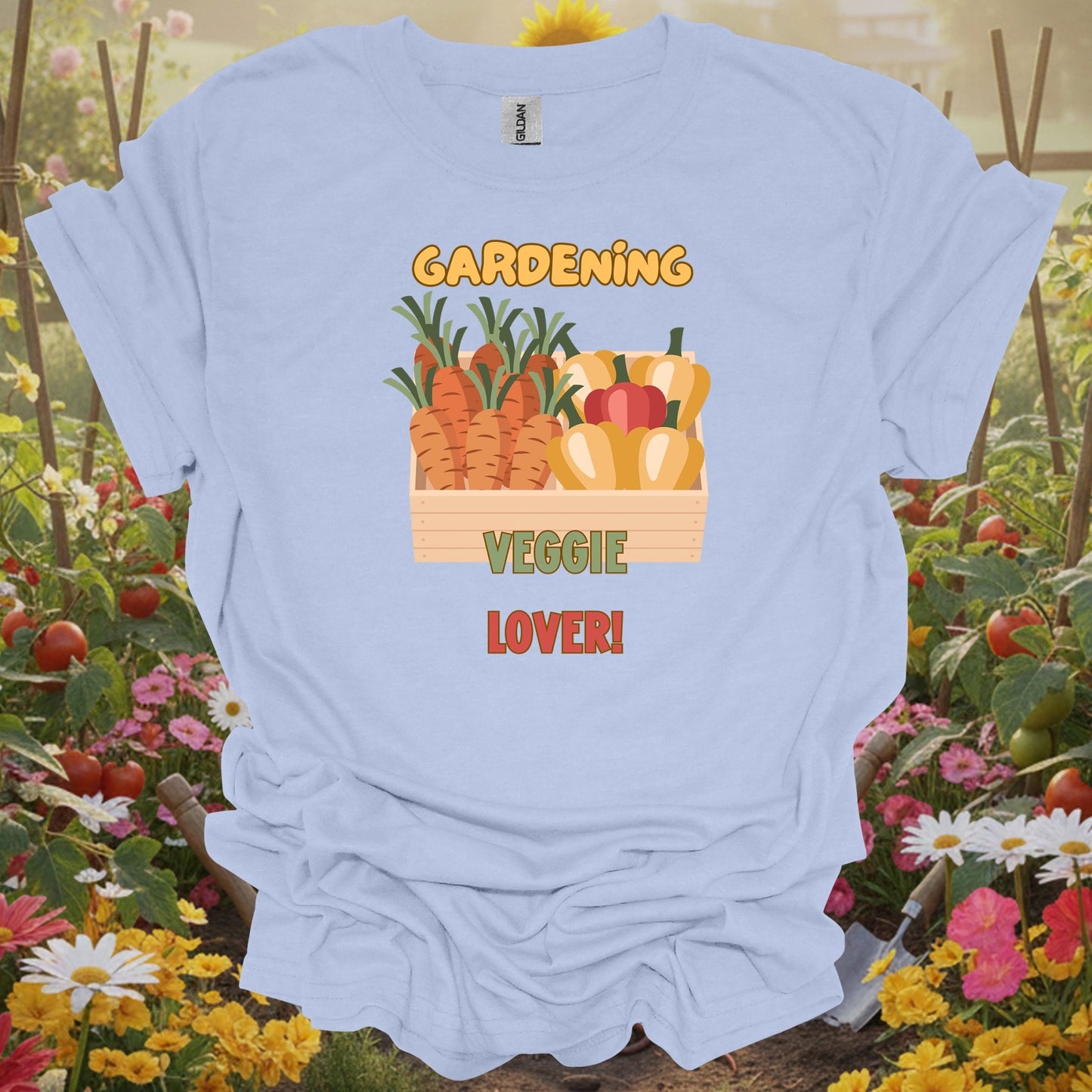 Light Blue shirt showing vibrant fresh vegetable harvest celebration for fresh produce enthusiasts