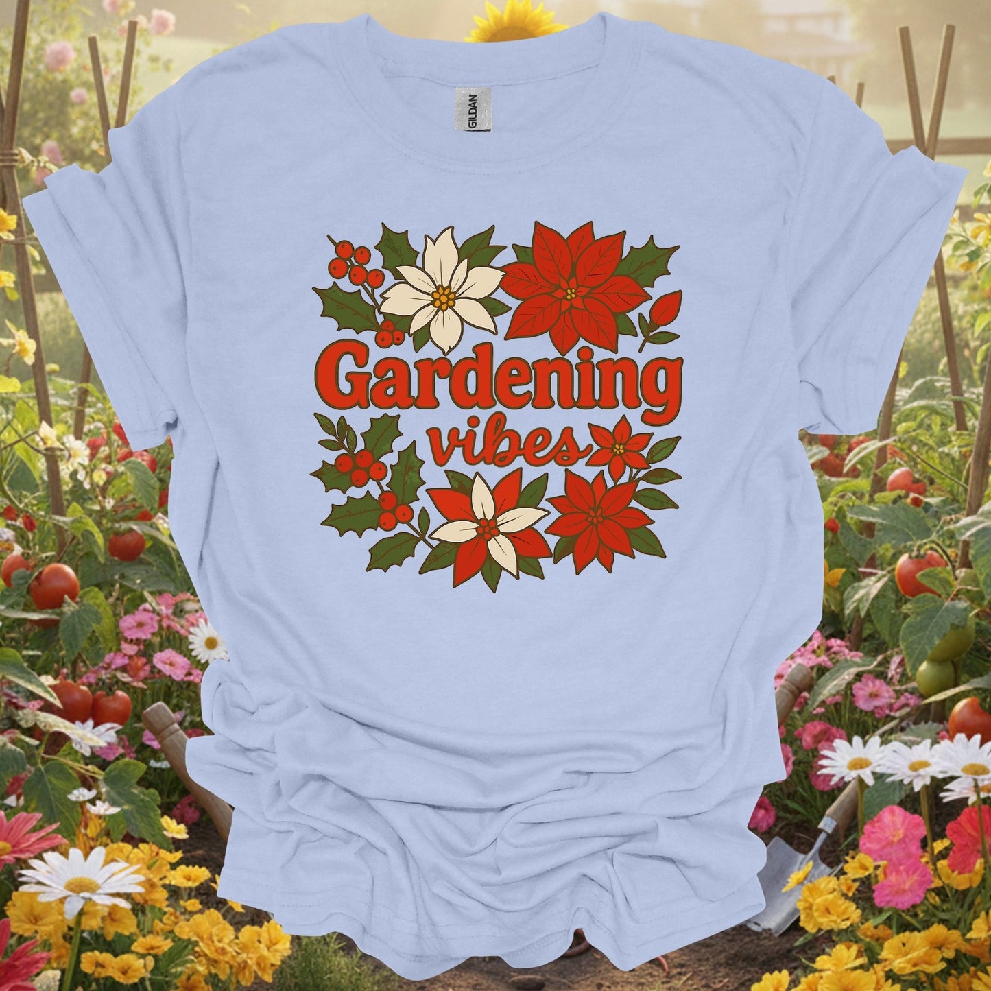 "Gardening Vibes" Festive Holiday T-Shirt - GardeningTshirts