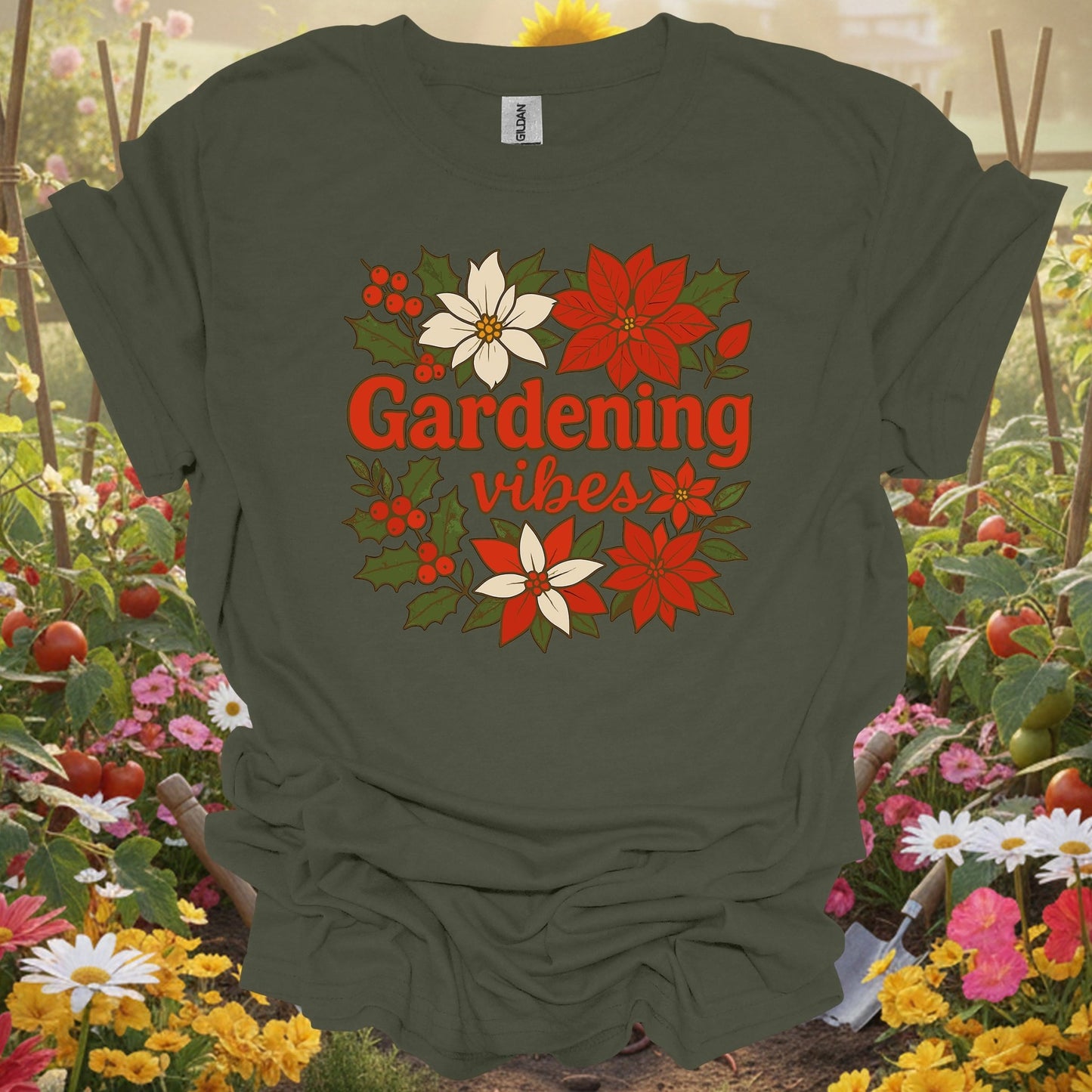 "Gardening Vibes" Festive Holiday T-Shirt - GardeningTshirts