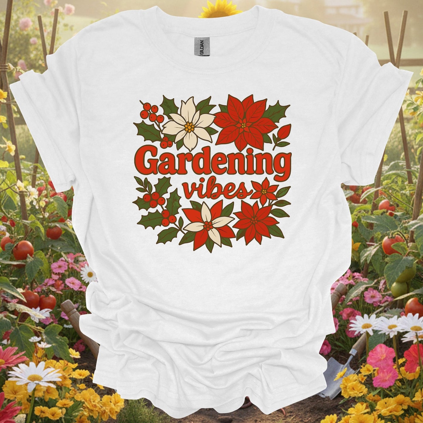 "Gardening Vibes" Festive Holiday T-Shirt - GardeningTshirts