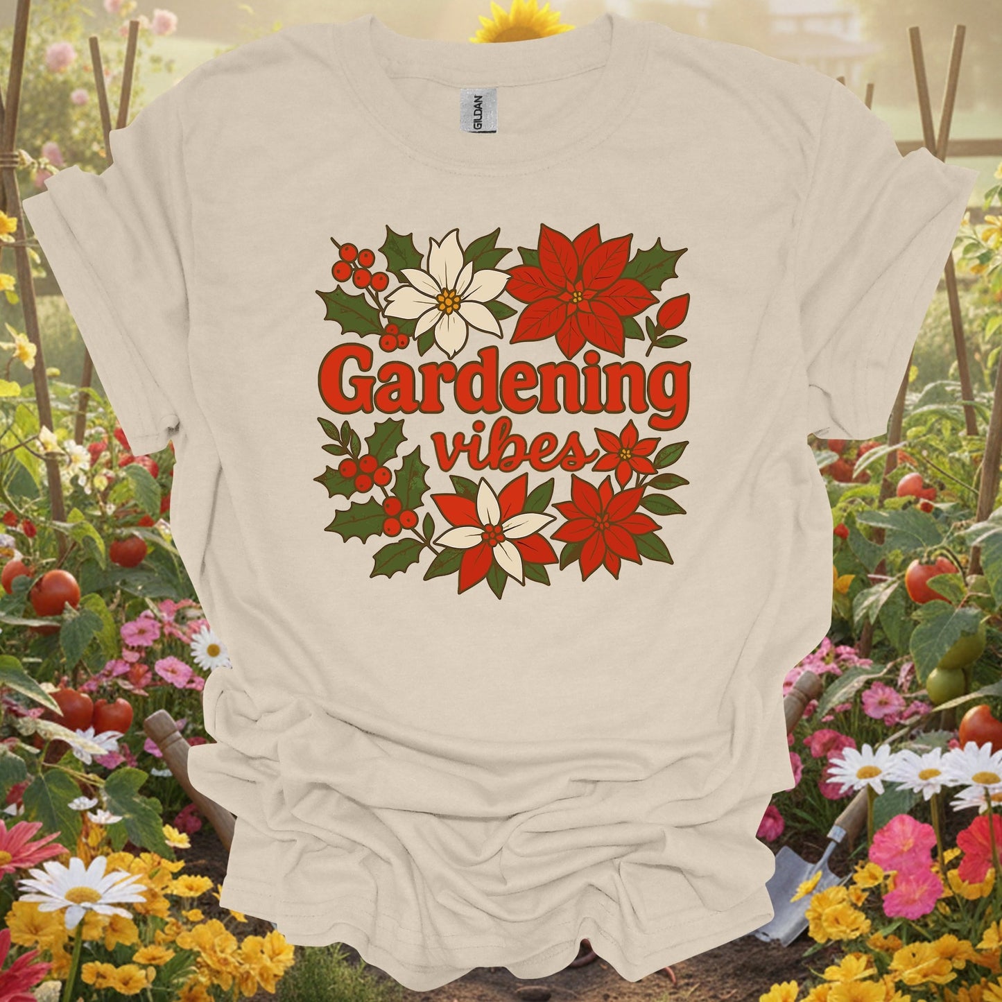 "Gardening Vibes" Festive Holiday T-Shirt - GardeningTshirts