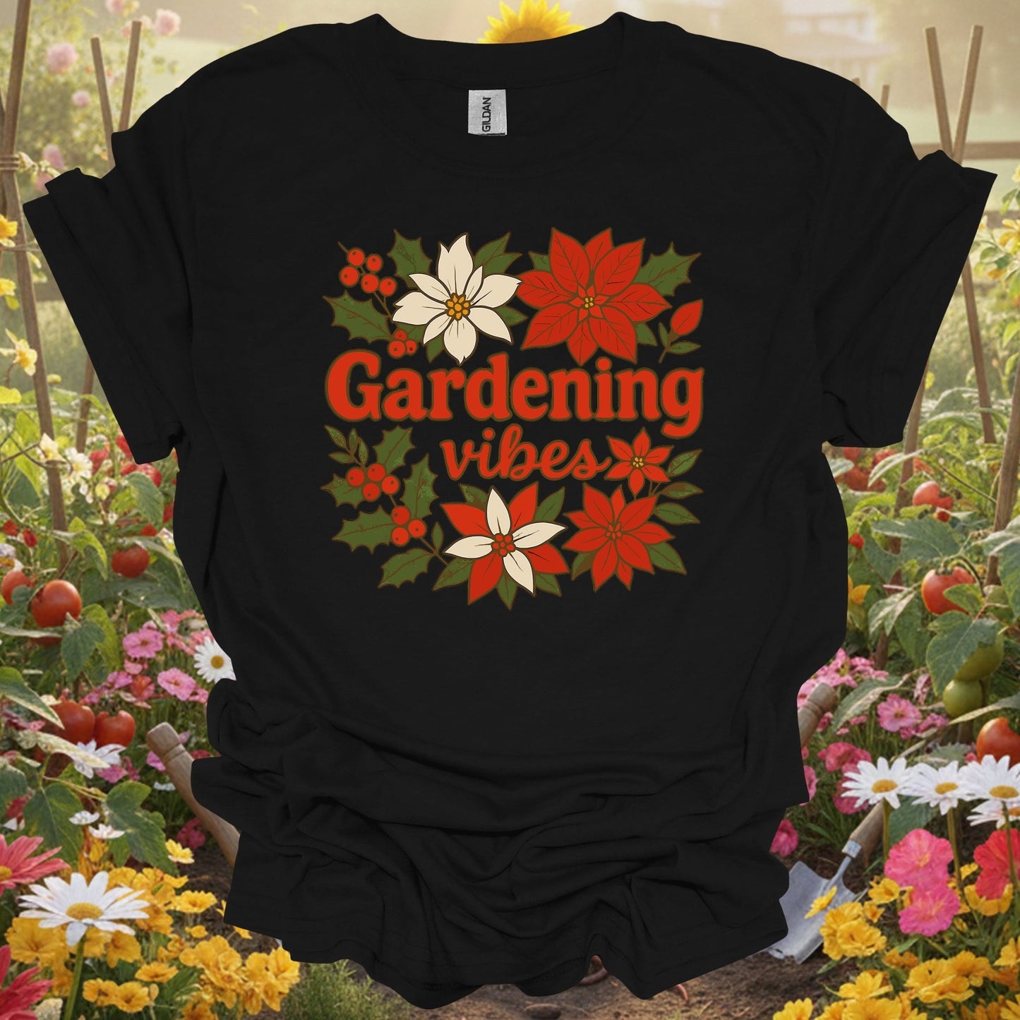 "Gardening Vibes" Festive Holiday T-Shirt - GardeningTshirts