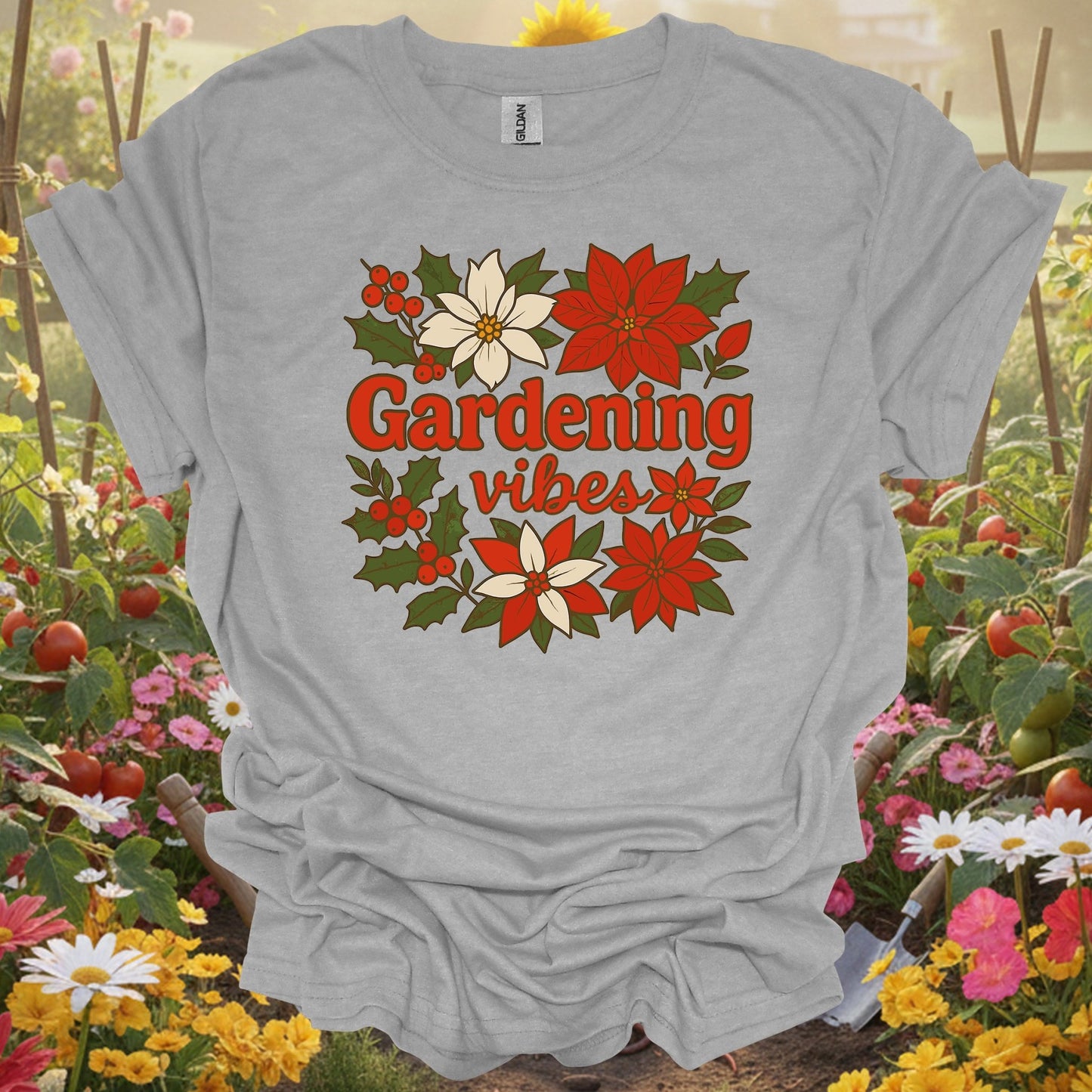 "Gardening Vibes" Festive Holiday T-Shirt - GardeningTshirts
