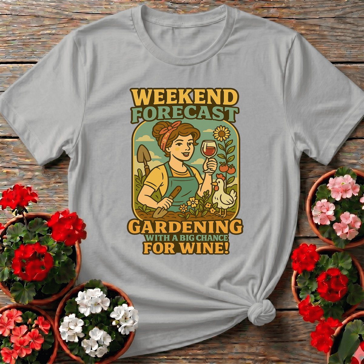 Gardening With A Chance For Wine Retro Pin-Up Tee - GardeningTshirts