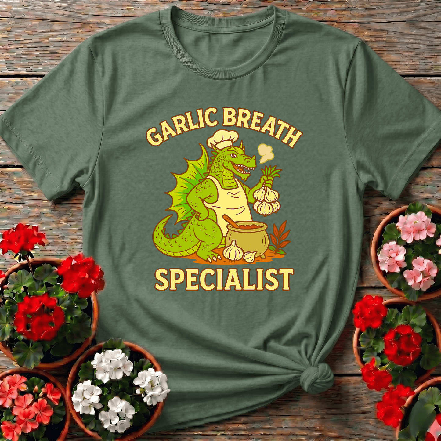 Garlic Breath Specialist Funny Dragon Chef T-shirt - GardeningTshirts