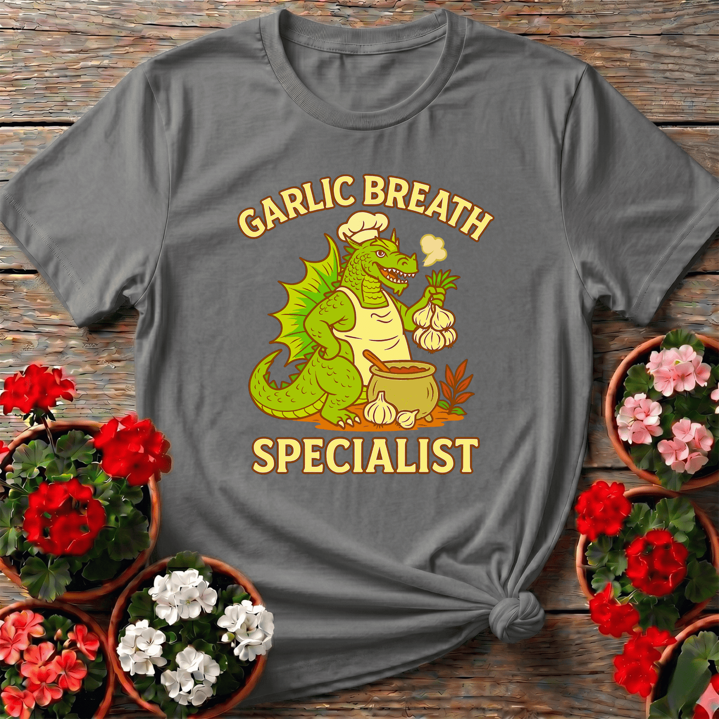 Garlic Breath Specialist Funny Dragon Chef T-shirt - GardeningTshirts