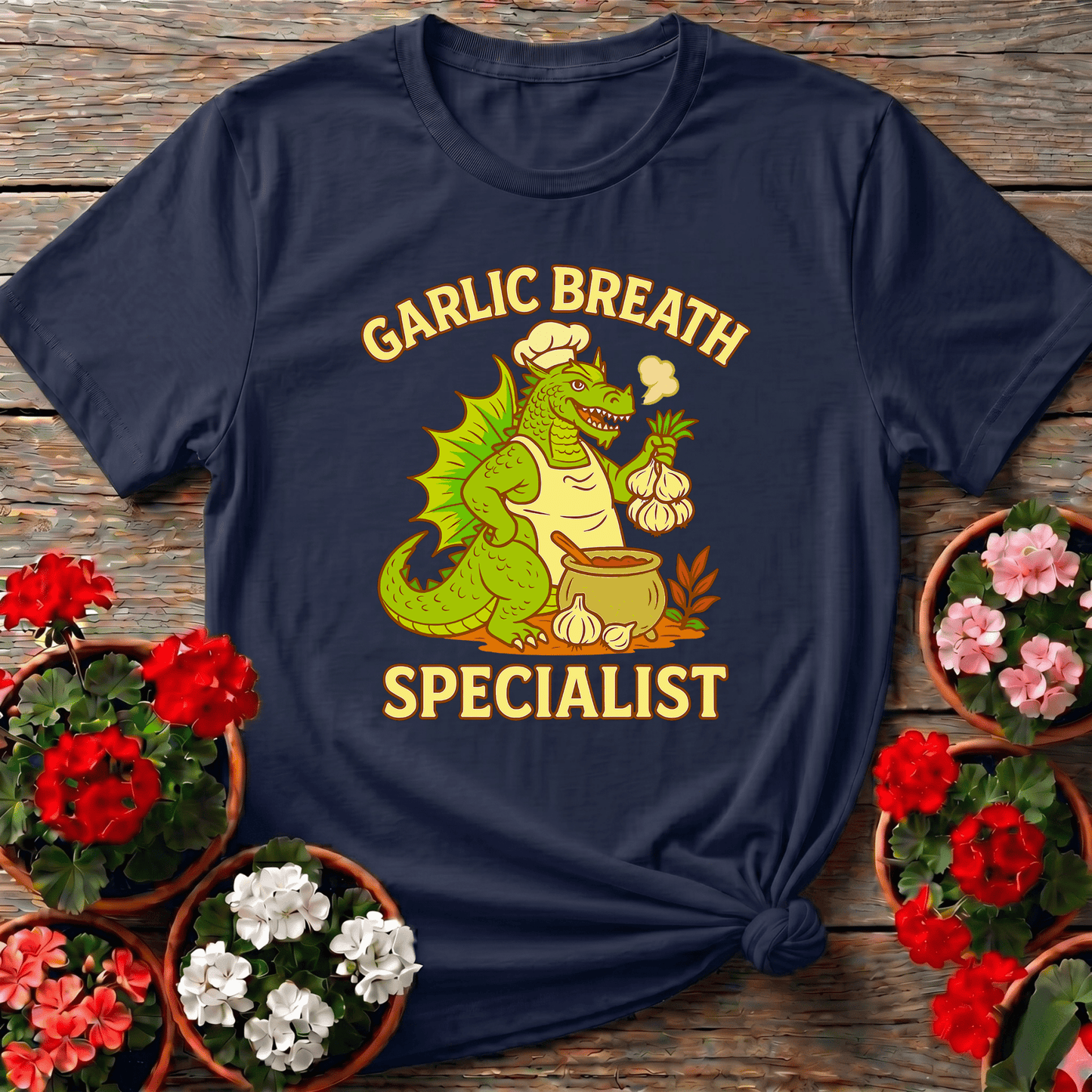 Garlic Breath Specialist Funny Dragon Chef T-shirt - GardeningTshirts