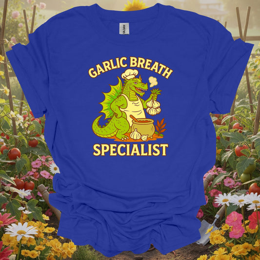 Royal tshirt showing garlic breath specialist funny dragon chef for gardening enthusiasts