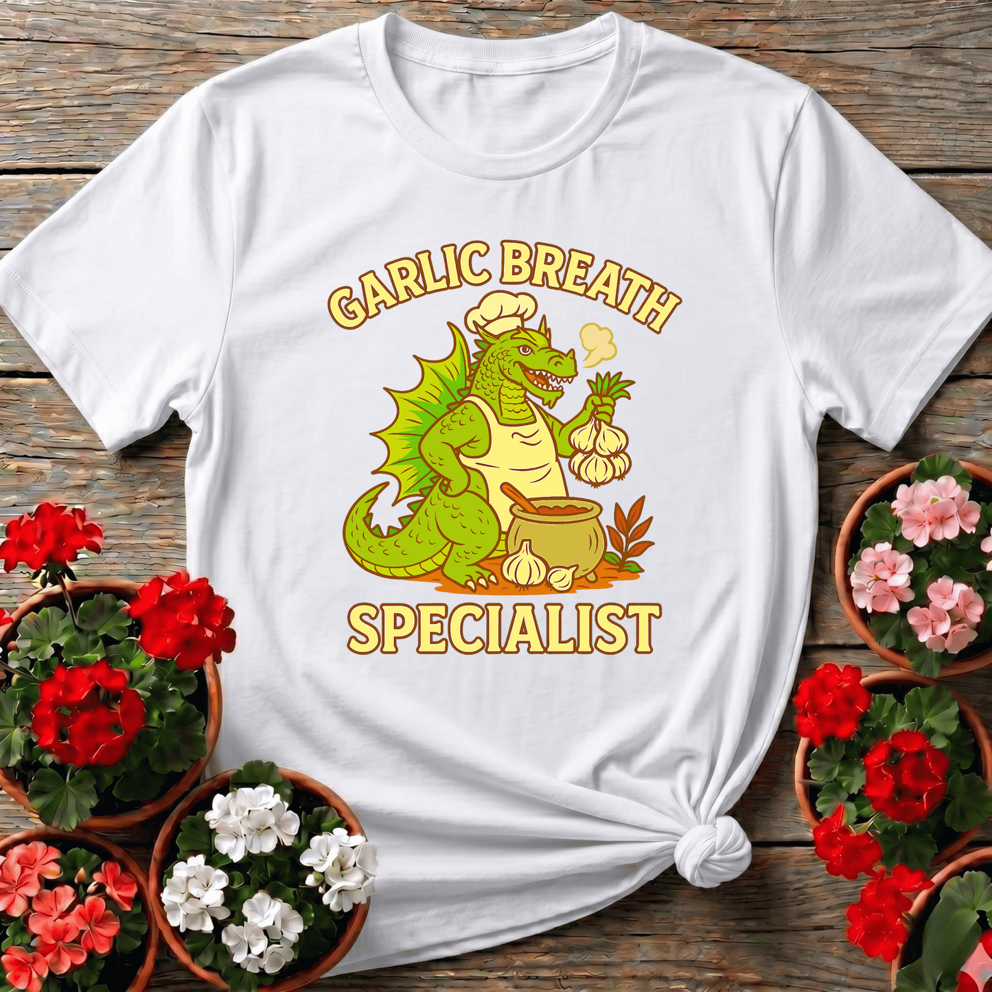 Garlic Breath Specialist Funny Dragon Chef T-shirt - GardeningTshirts