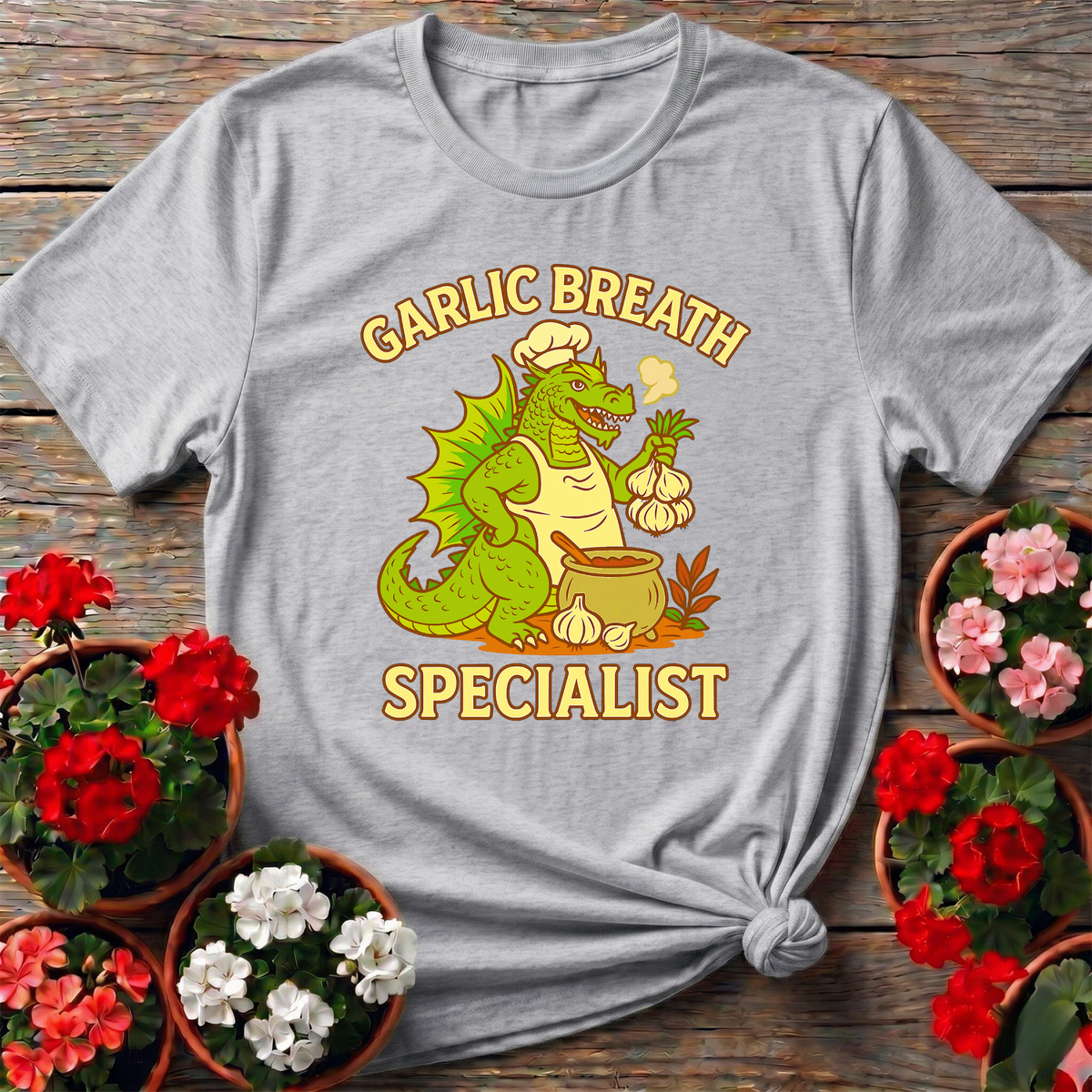 Garlic Breath Specialist Funny Dragon Chef T-shirt - GardeningTshirts