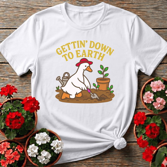 Gettin' Down To Earth Funny Goose Gardening T-Shirt - GardeningTshirts