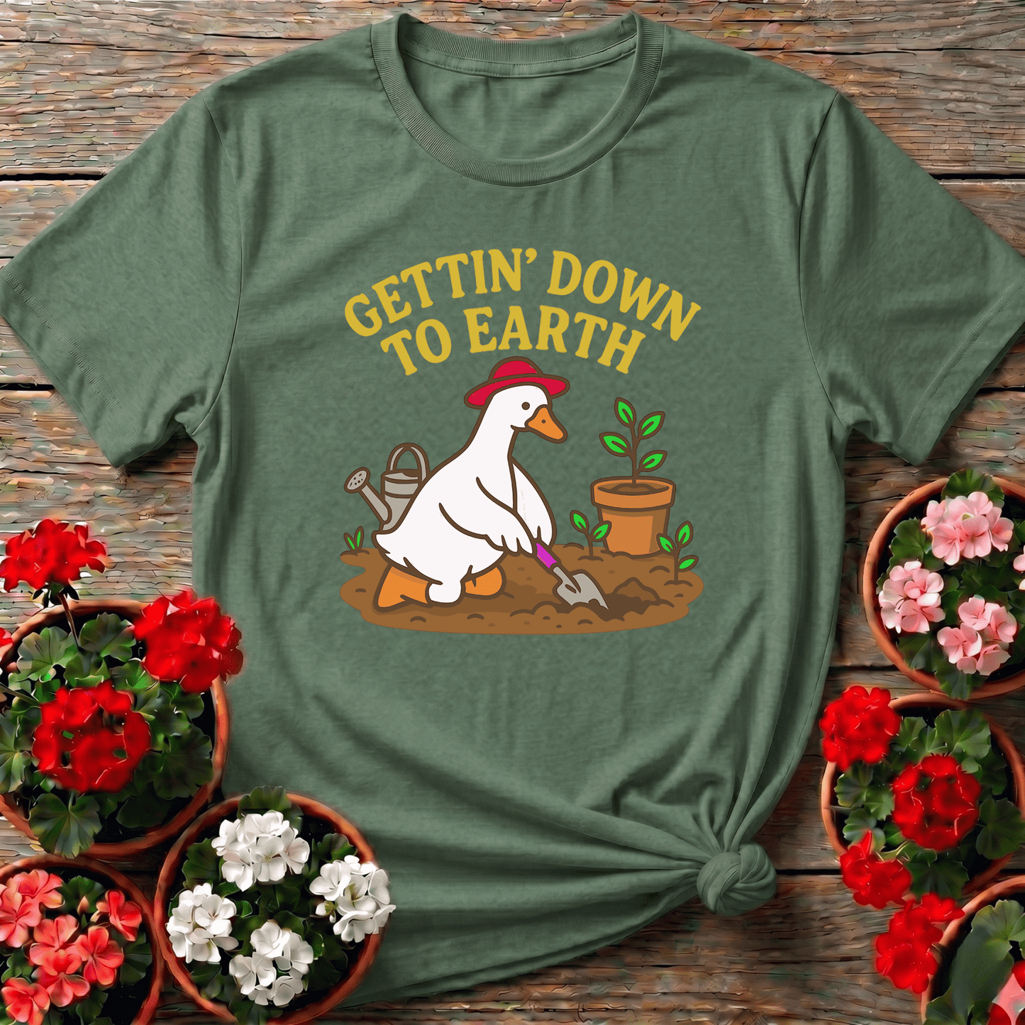 Gettin' Down To Earth Funny Goose Gardening T-Shirt - GardeningTshirts