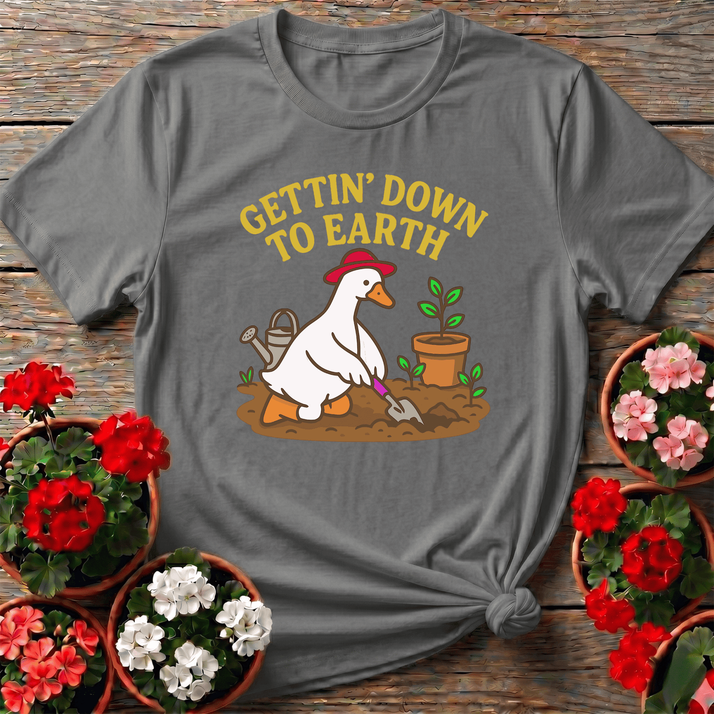 Gettin' Down To Earth Funny Goose Gardening T-Shirt - GardeningTshirts