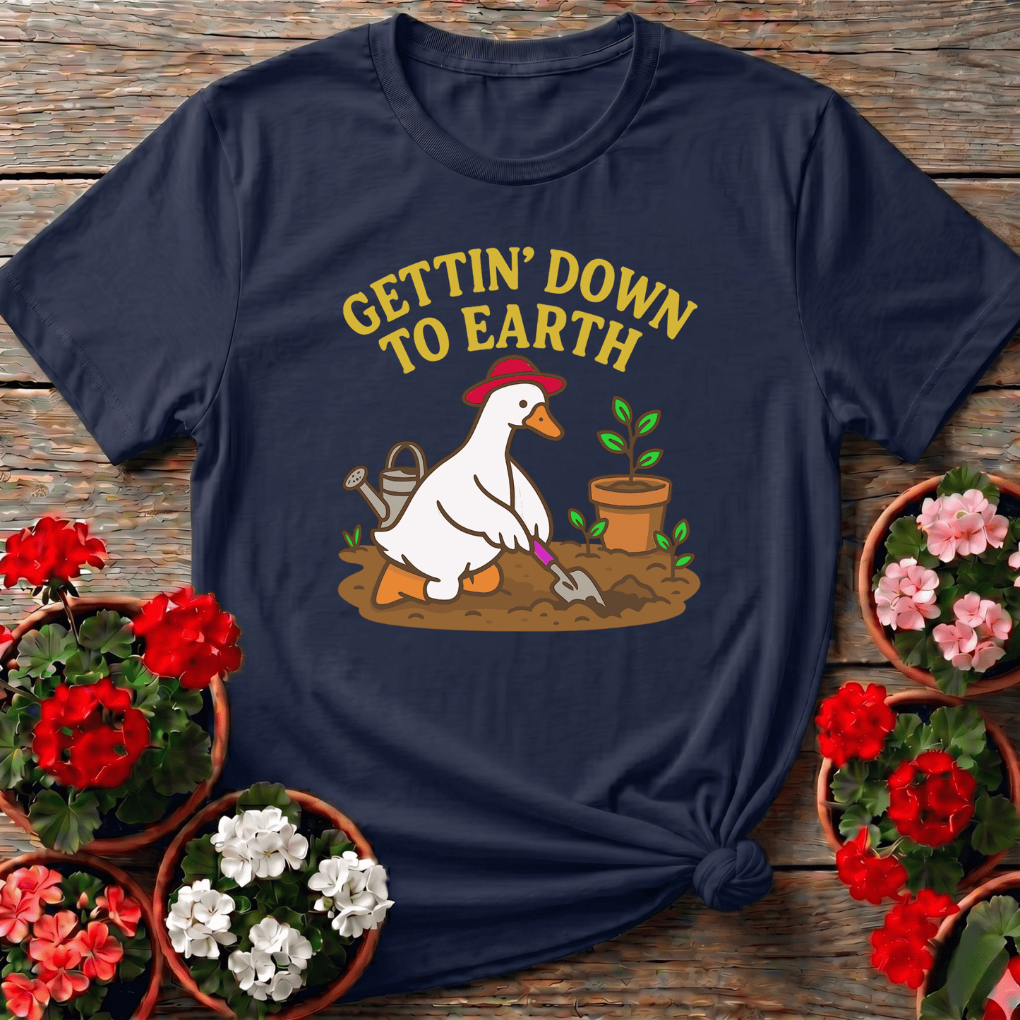 Gettin' Down To Earth Funny Goose Gardening T-Shirt - GardeningTshirts