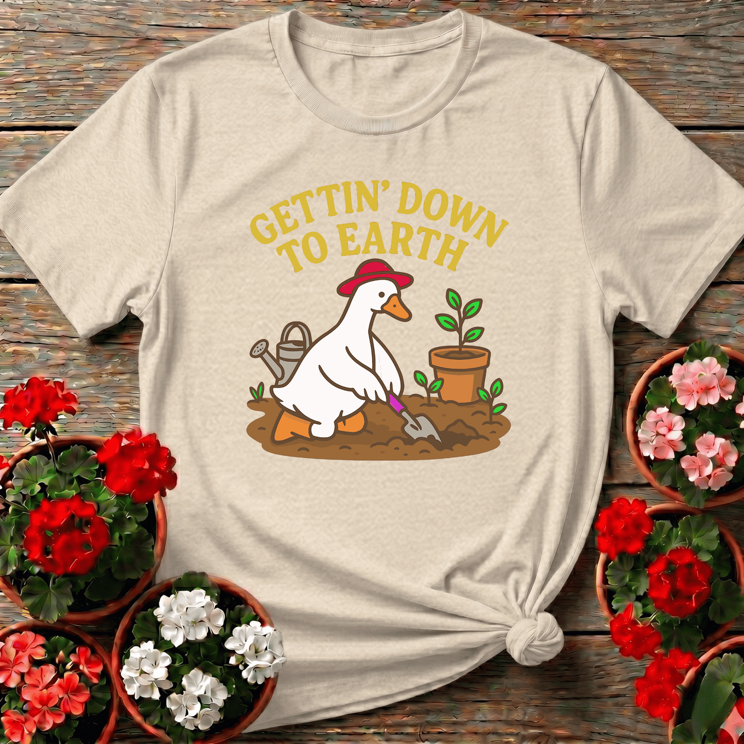 Gettin' Down To Earth Funny Goose Gardening T-Shirt - GardeningTshirts