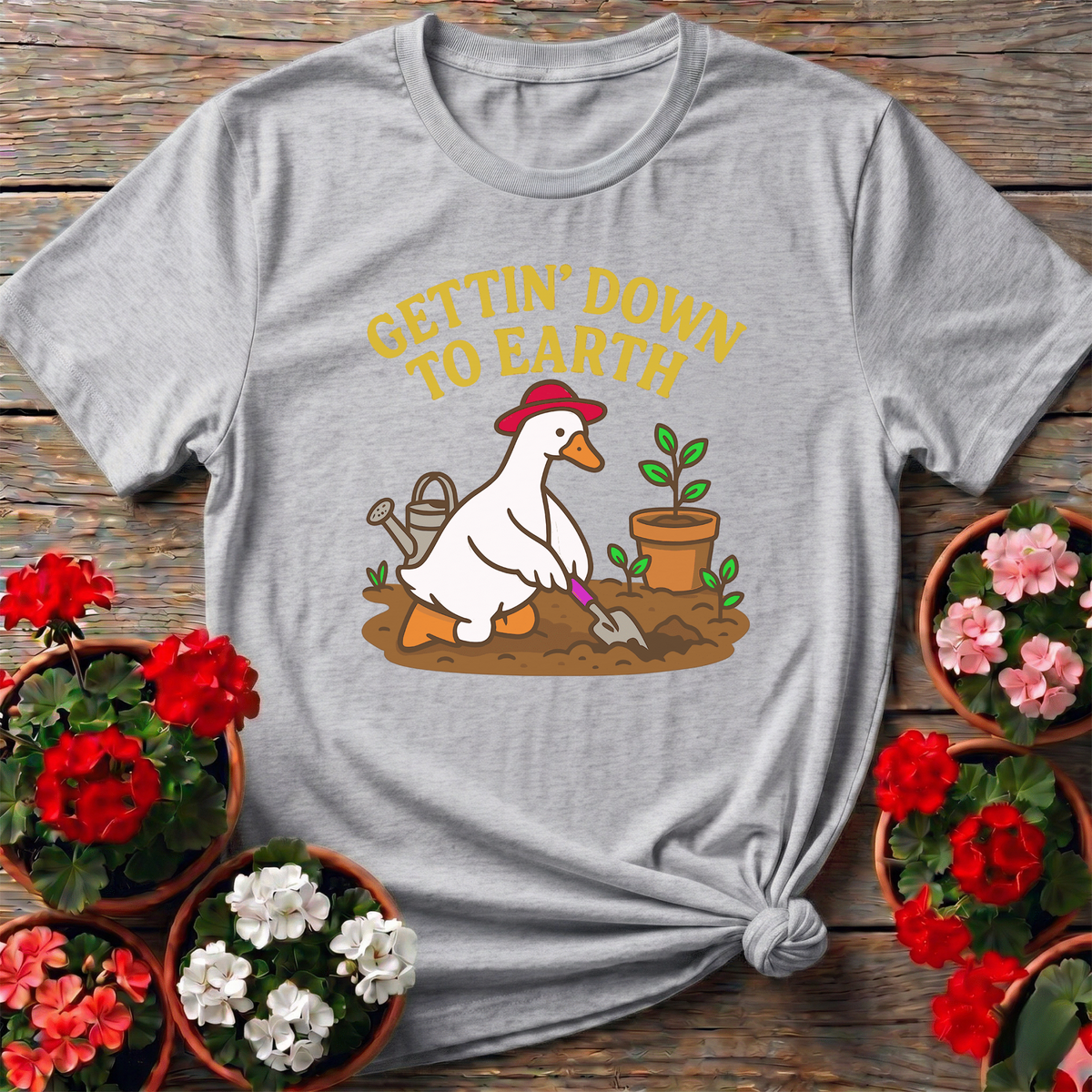 Gettin' Down To Earth Funny Goose Gardening T-Shirt - GardeningTshirts