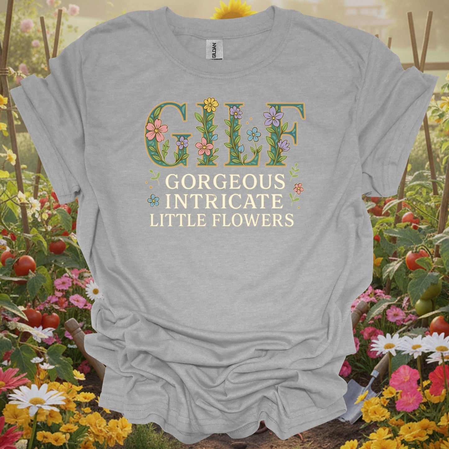 Sport Grey tshirt showing gilf gorgeous intricate little flowers for floral art fans