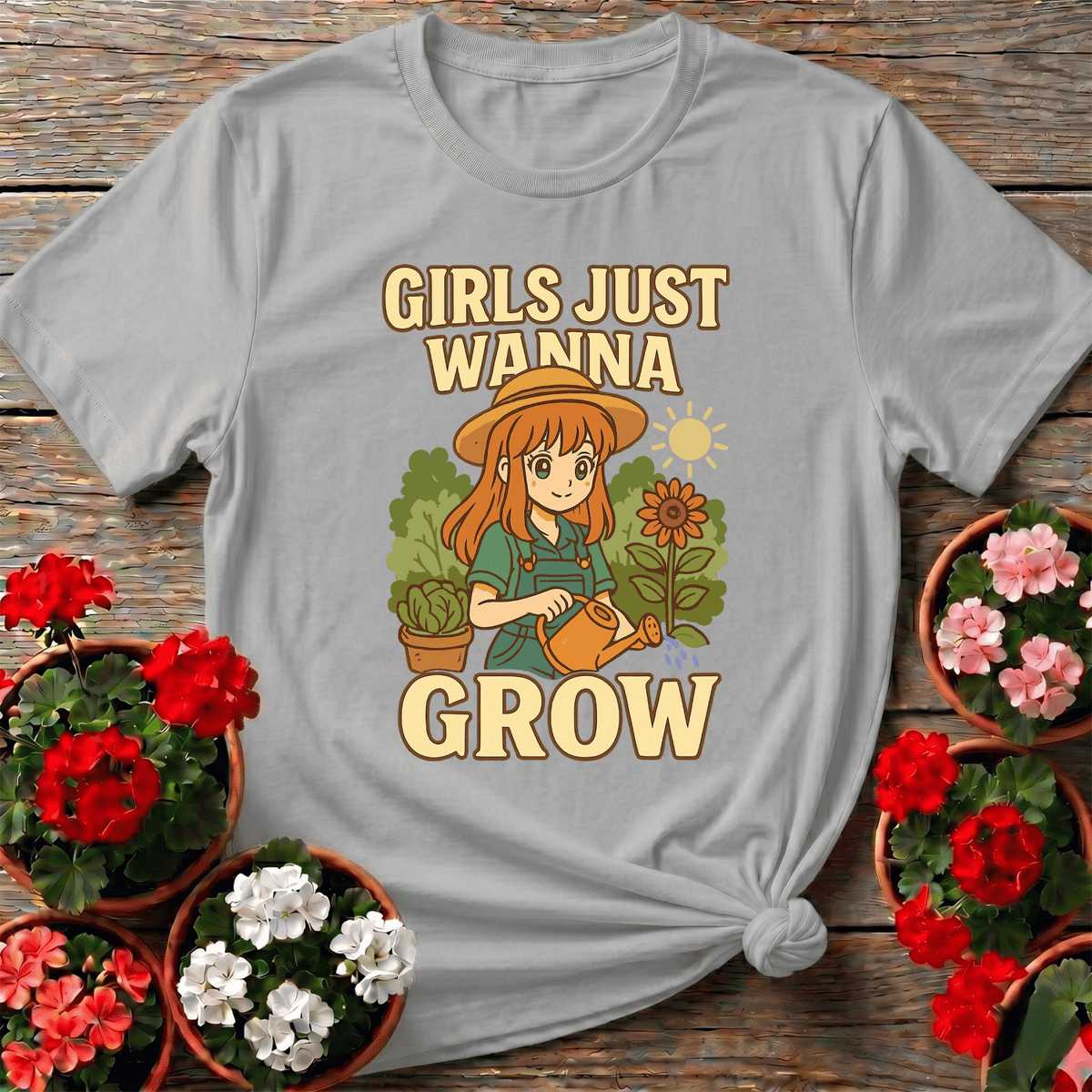 Girls Just Wanna Grow Anime Sunflower T-shirt - GardeningTshirts