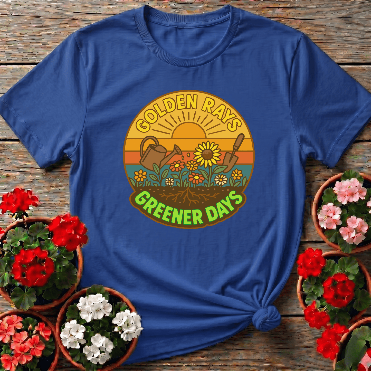 Golden Rays Greener Days Sunflower Gardening Tee - GardeningTshirts