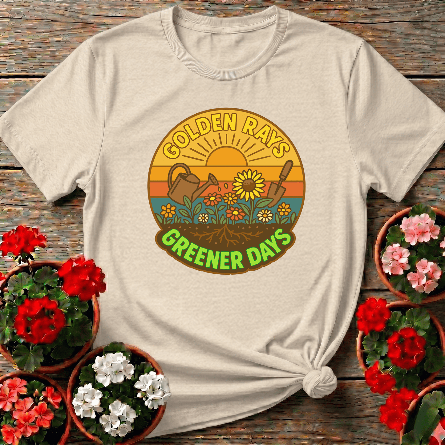Golden Rays Greener Days Sunflower Gardening Tee - GardeningTshirts