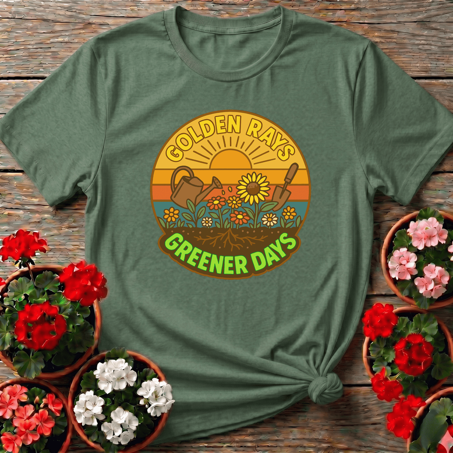 Golden Rays Greener Days Sunflower Gardening Tee - GardeningTshirts