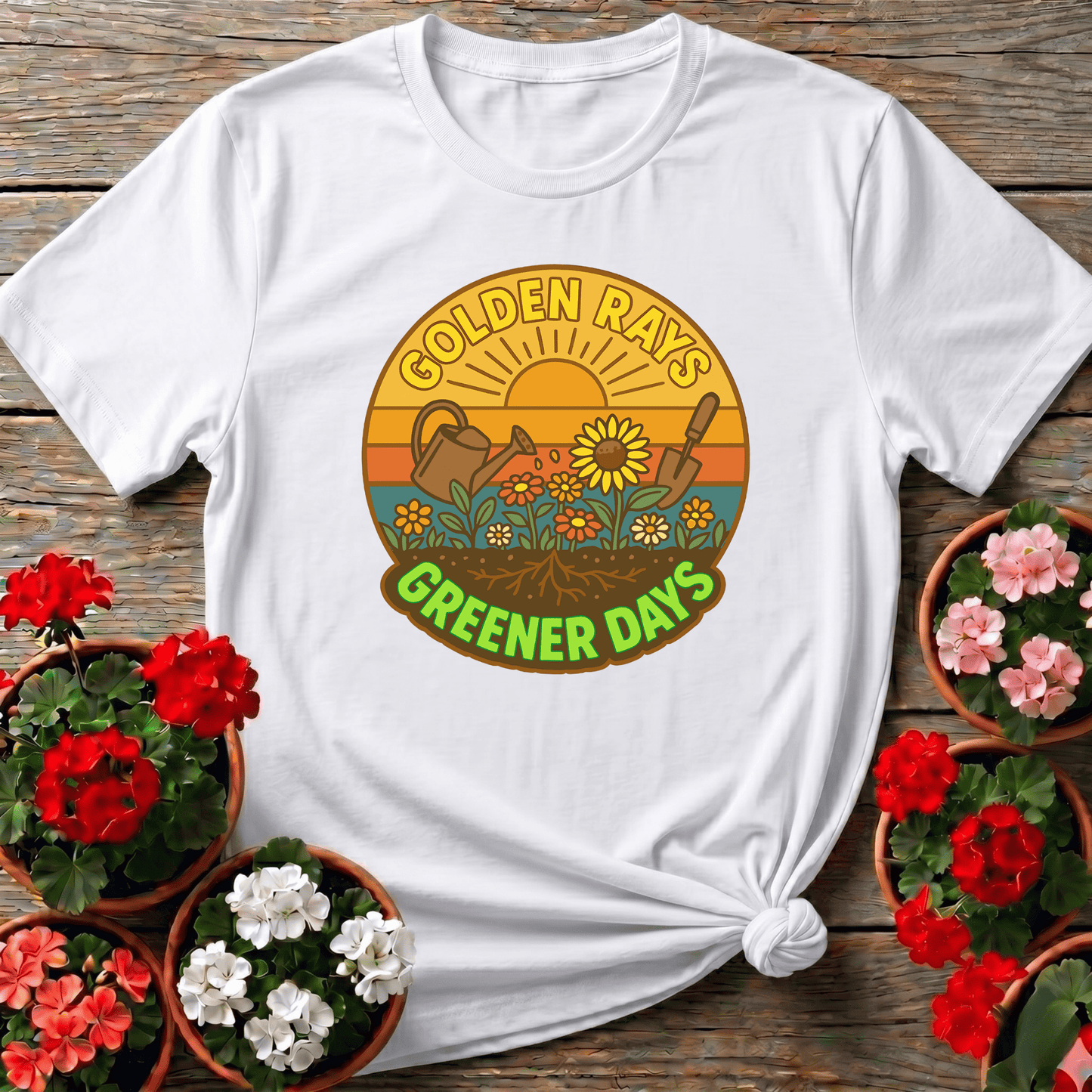 Golden Rays Greener Days Sunflower Gardening Tee - GardeningTshirts