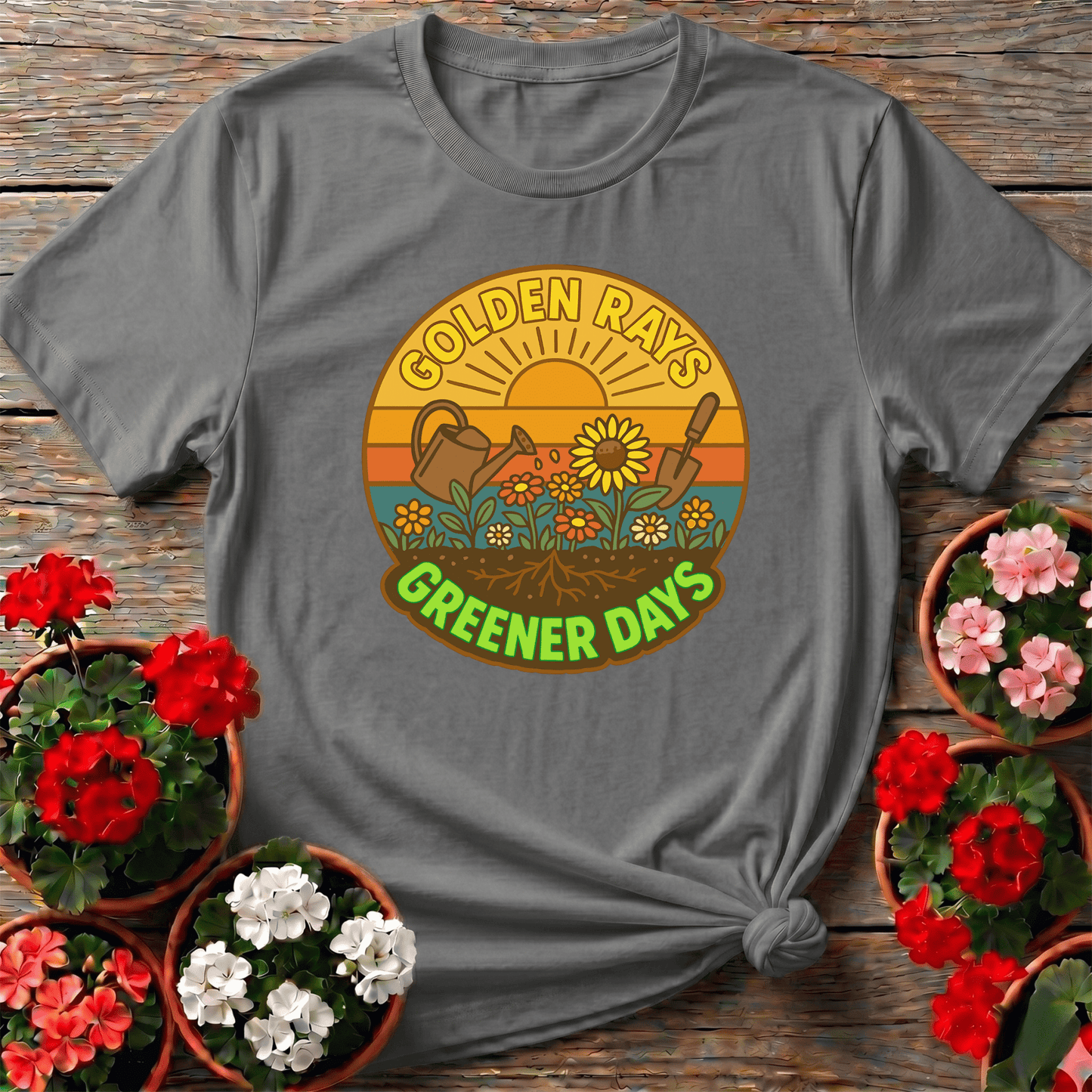 Golden Rays Greener Days Sunflower Gardening Tee - GardeningTshirts