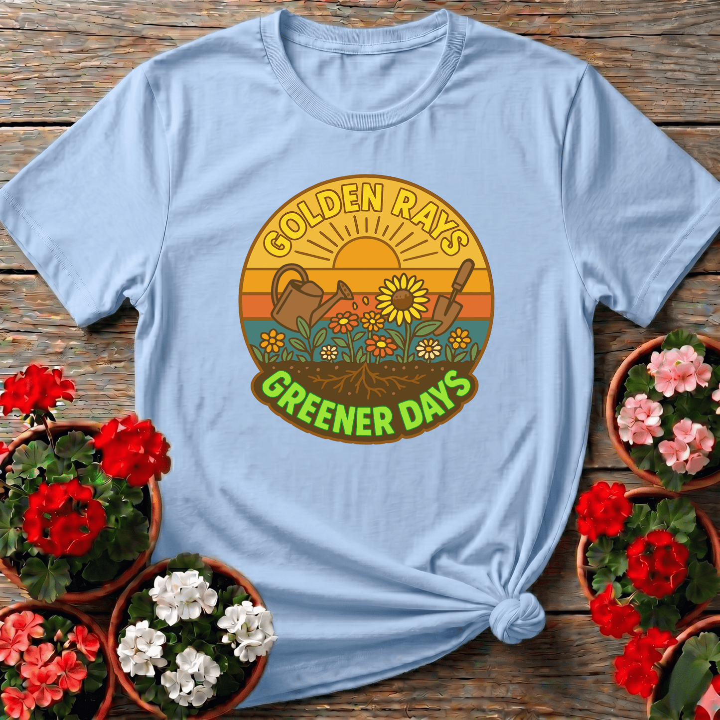 Golden Rays Greener Days Sunflower Gardening Tee - GardeningTshirts
