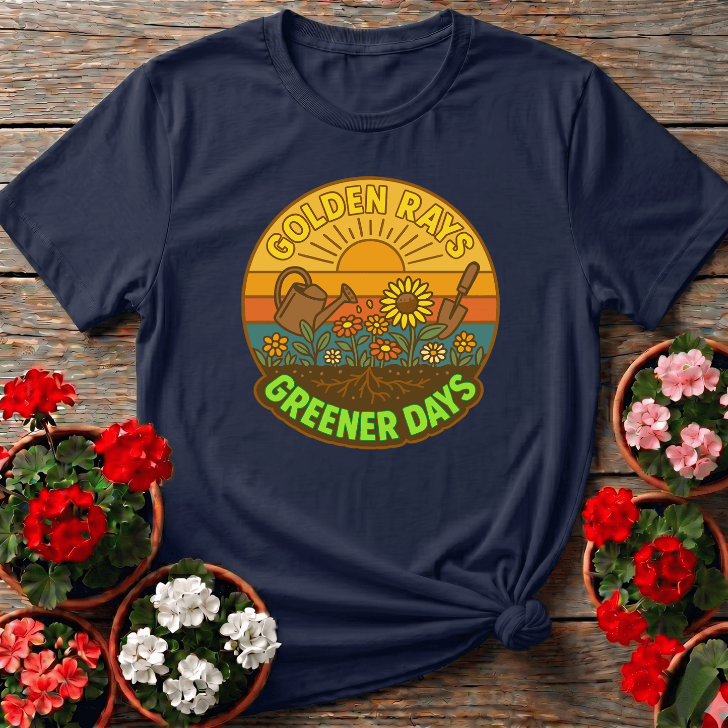 Golden Rays Greener Days Sunflower Gardening Tee - GardeningTshirts