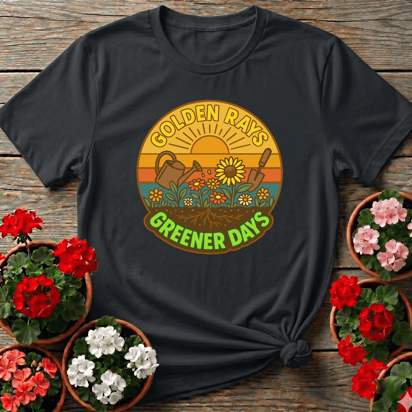 Golden Rays Greener Days Sunflower Gardening Tee - GardeningTshirts