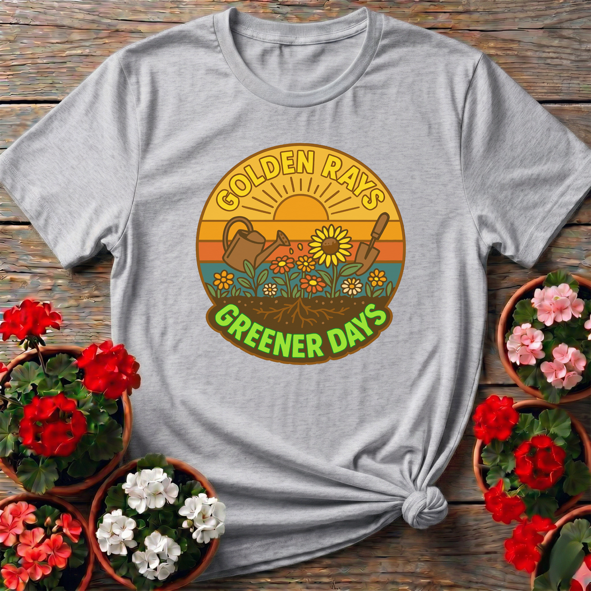 Golden Rays Greener Days Sunflower Gardening Tee - GardeningTshirts