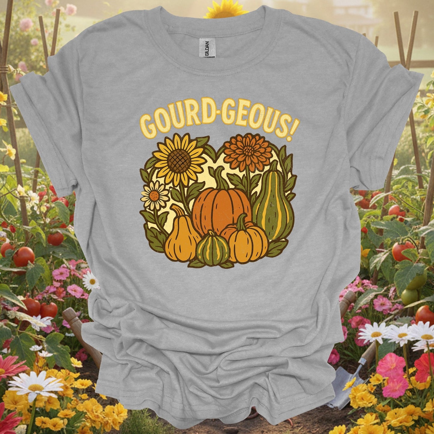 "Gourd - geous!" Vintage Style Autumn Harvest Pun Shirt - GardeningTshirts