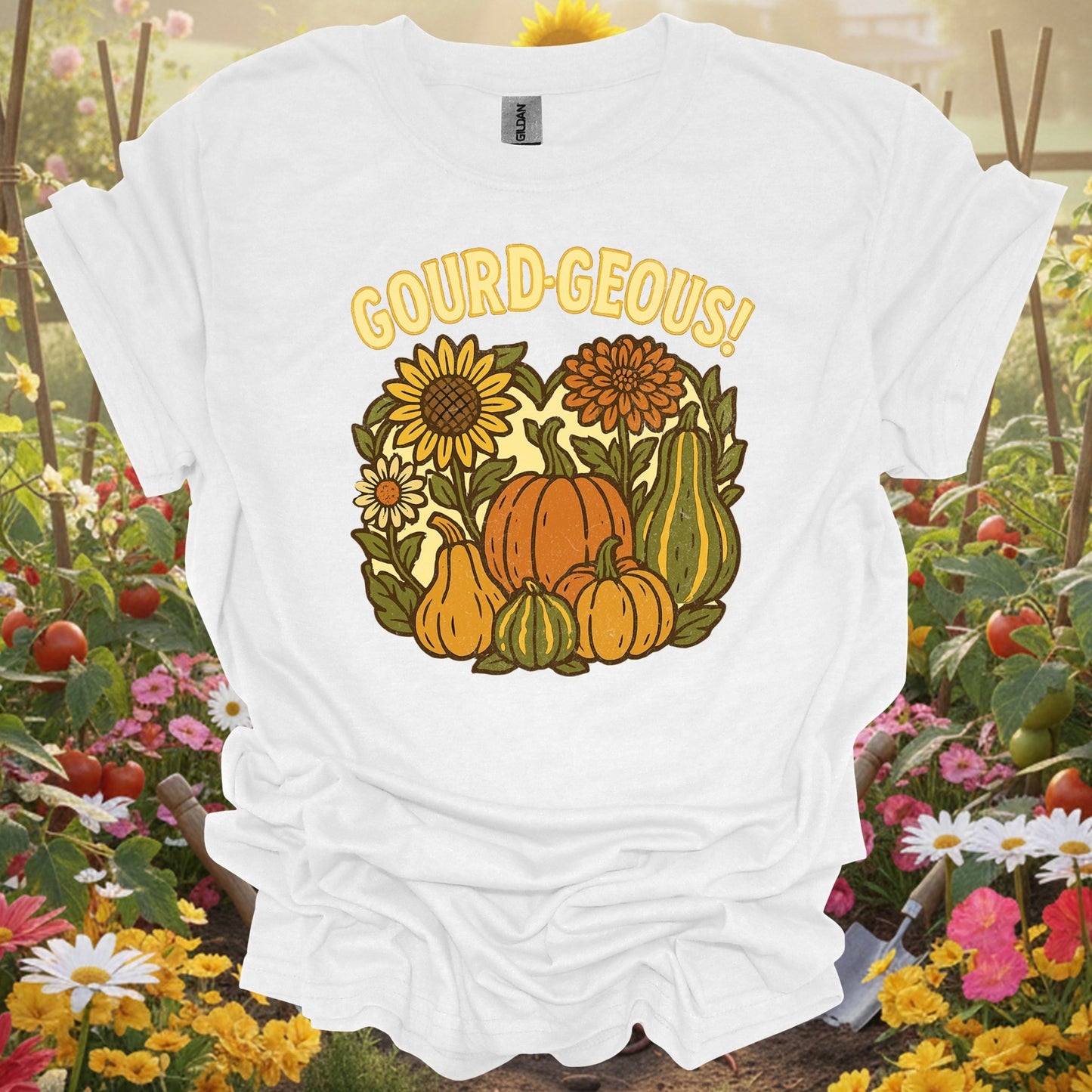 "Gourd - geous!" Vintage Style Autumn Harvest Pun Shirt - GardeningTshirts