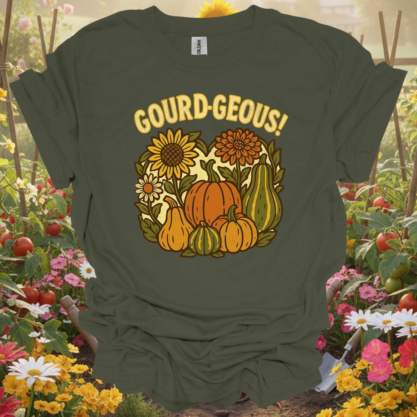 "Gourd - geous!" Vintage Style Autumn Harvest Pun Shirt - GardeningTshirts
