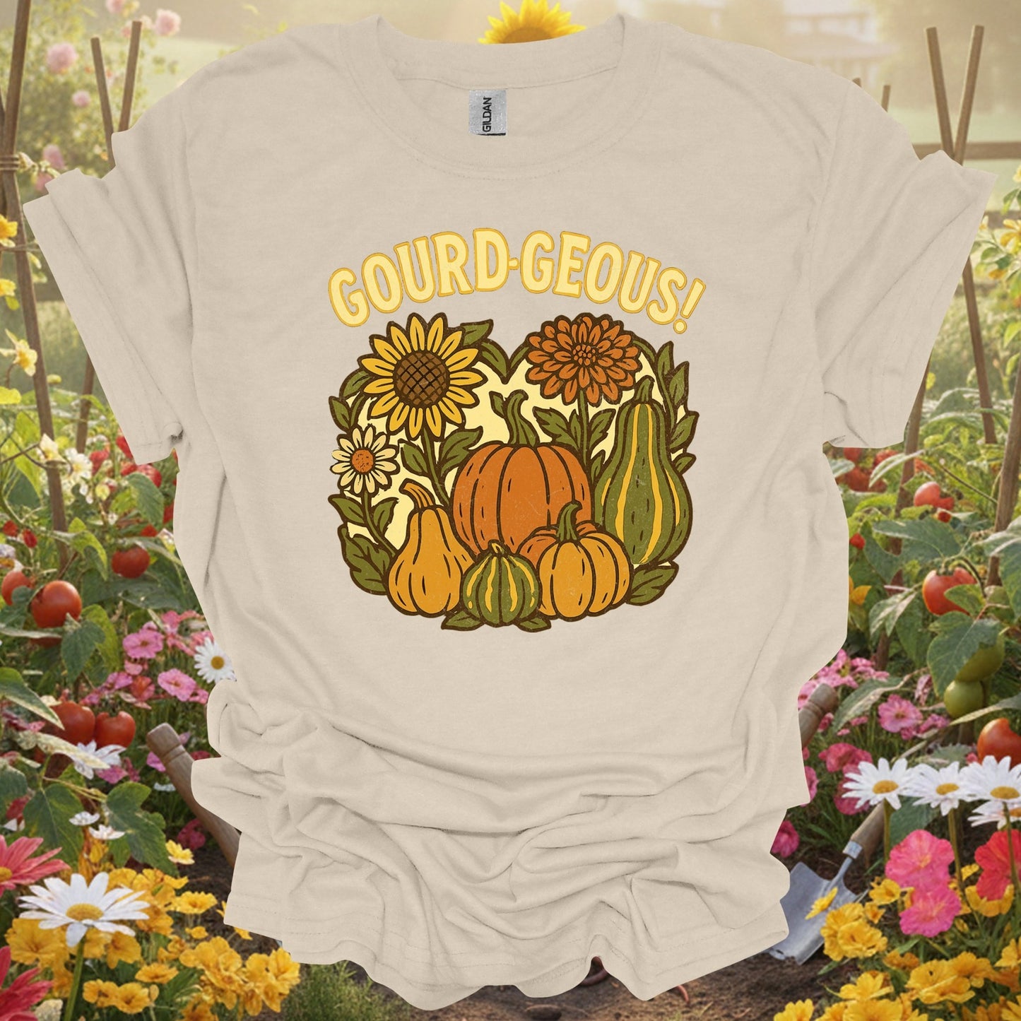 "Gourd - geous!" Vintage Style Autumn Harvest Pun Shirt - GardeningTshirts