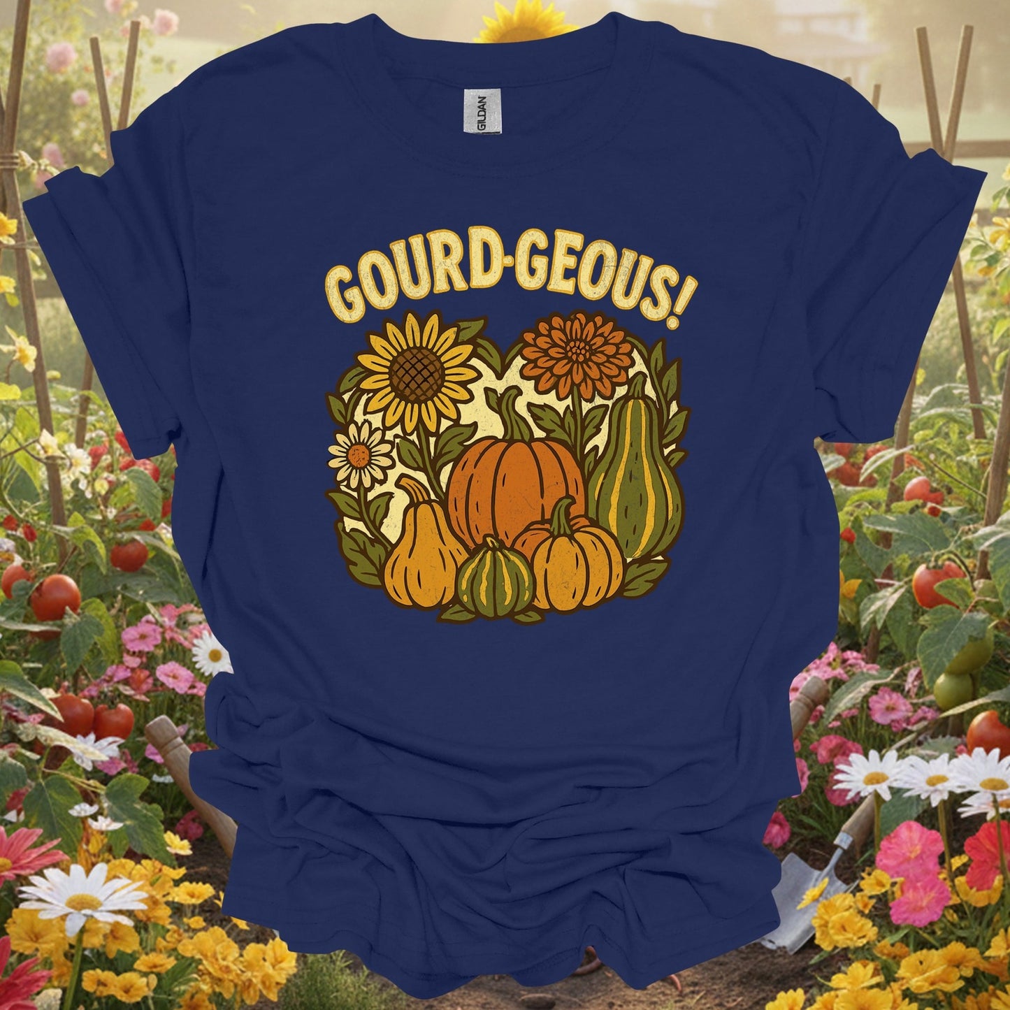 "Gourd - geous!" Vintage Style Autumn Harvest Pun Shirt - GardeningTshirts