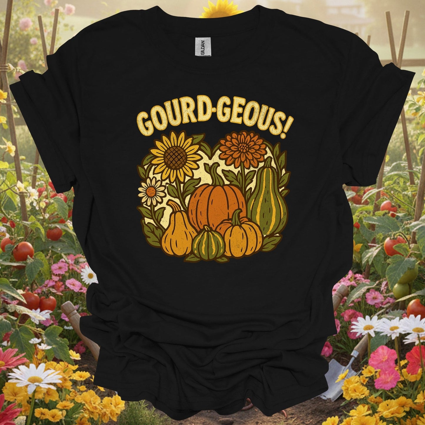 "Gourd - geous!" Vintage Style Autumn Harvest Pun Shirt - GardeningTshirts