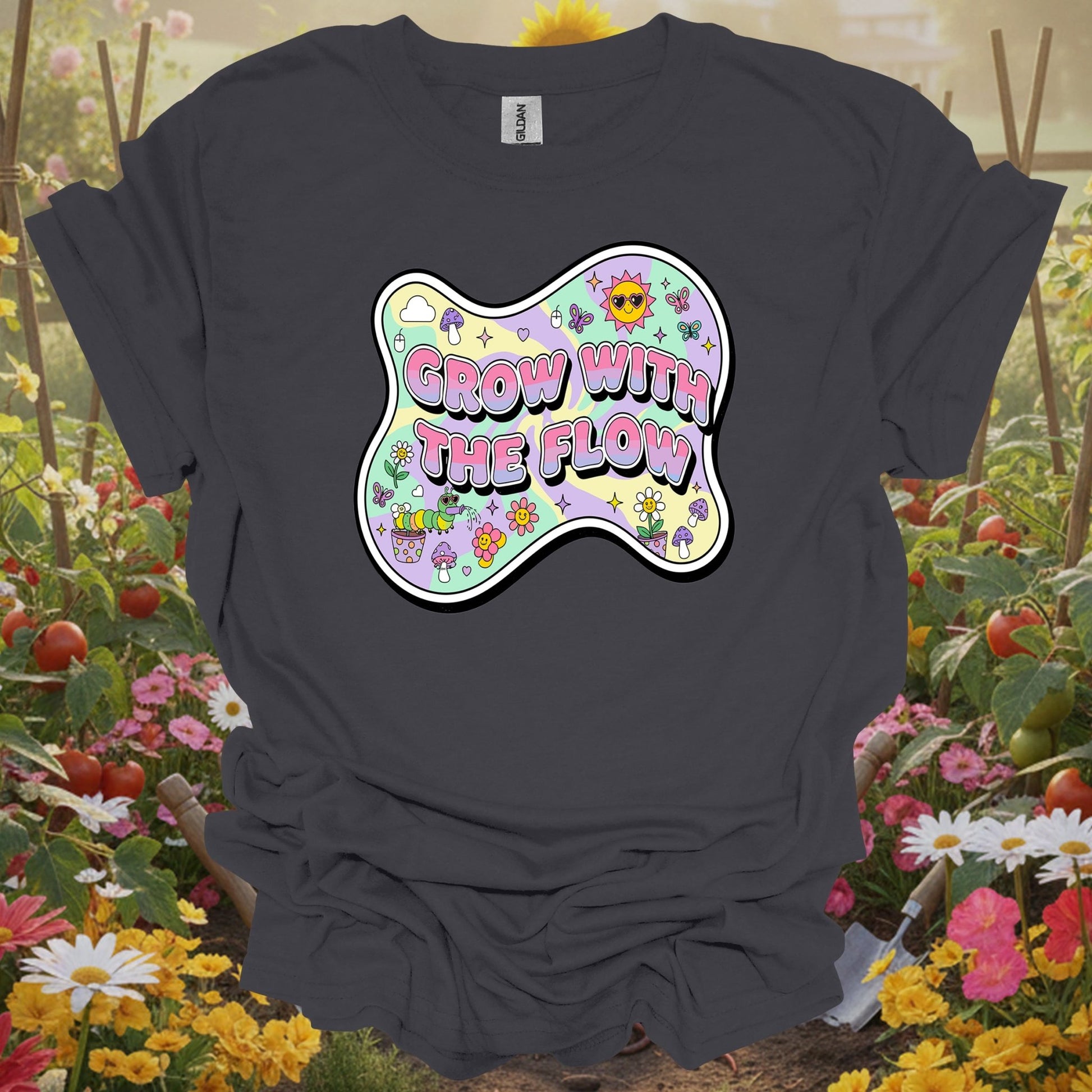 Groovy Grow With The Flow Retro Y2K Psychedelic T-Shirt - GardeningTshirts