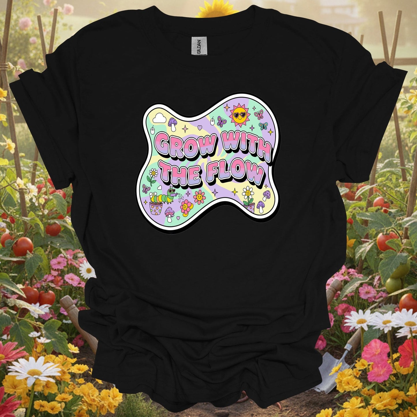 Groovy Grow With The Flow Retro Y2K Psychedelic T-Shirt - GardeningTshirts