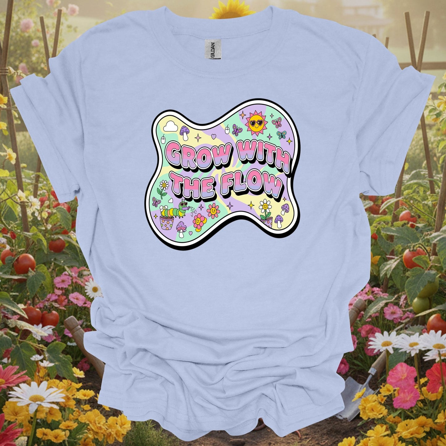 Groovy Grow With The Flow Retro Y2K Psychedelic T-Shirt - GardeningTshirts