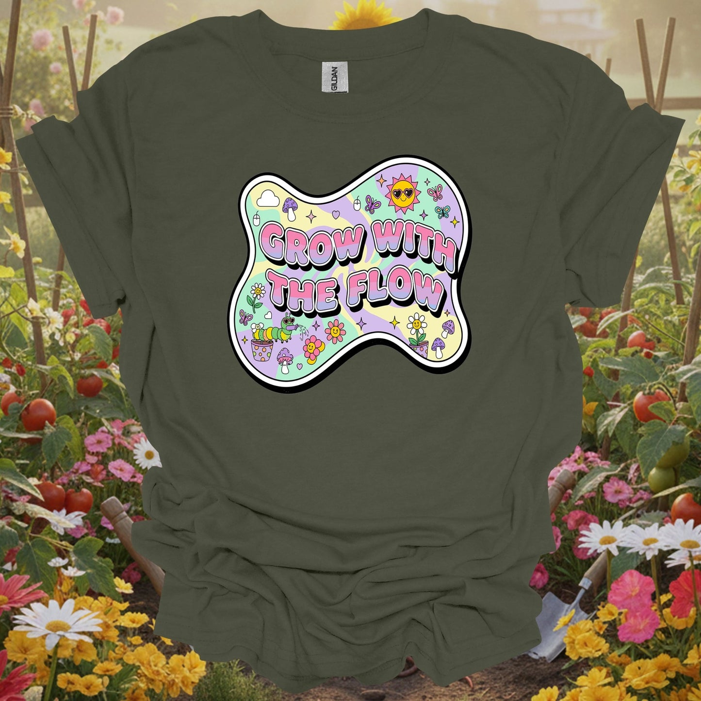 Groovy Grow With The Flow Retro Y2K Psychedelic T-Shirt - GardeningTshirts
