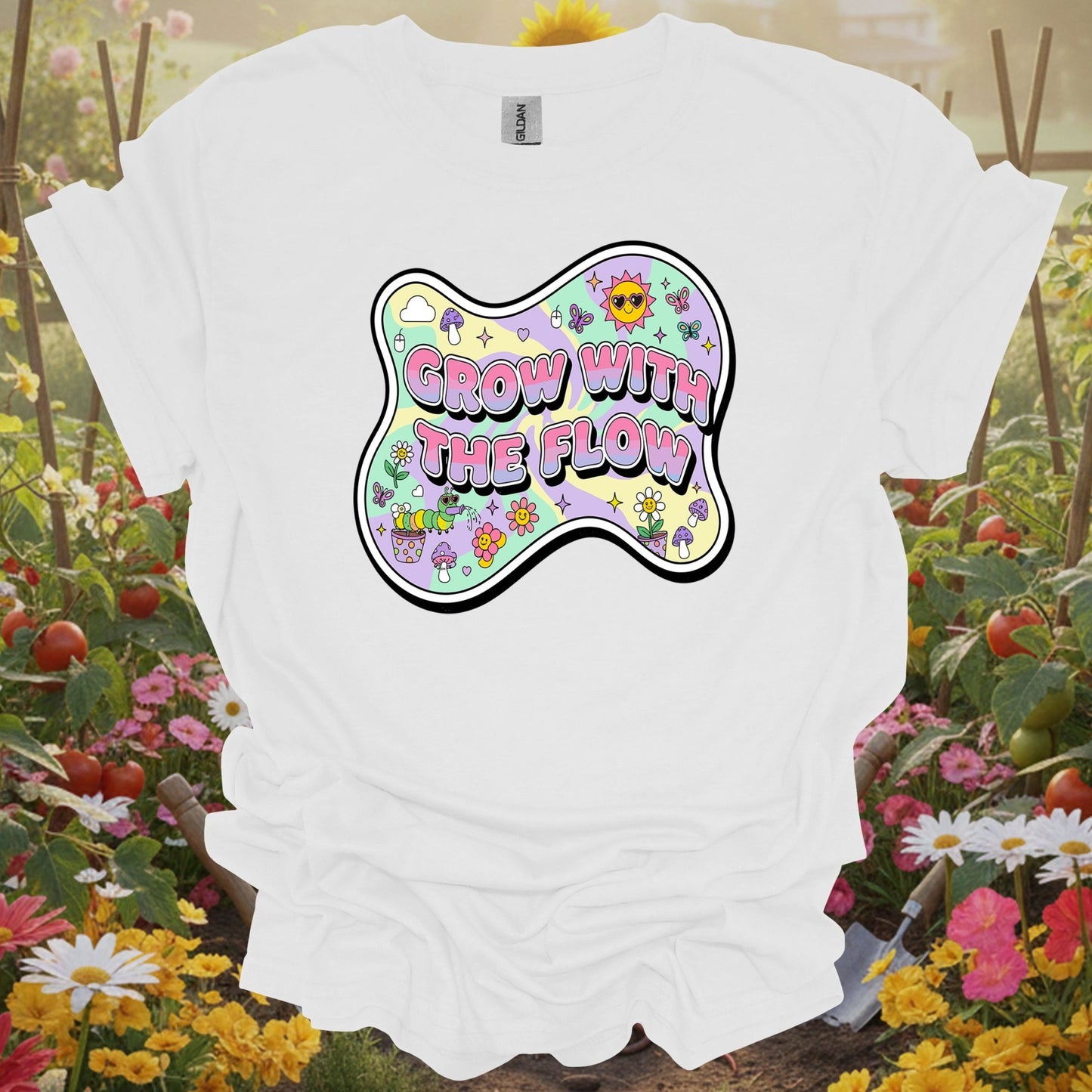 Groovy Grow With The Flow Retro Y2K Psychedelic T-Shirt - GardeningTshirts