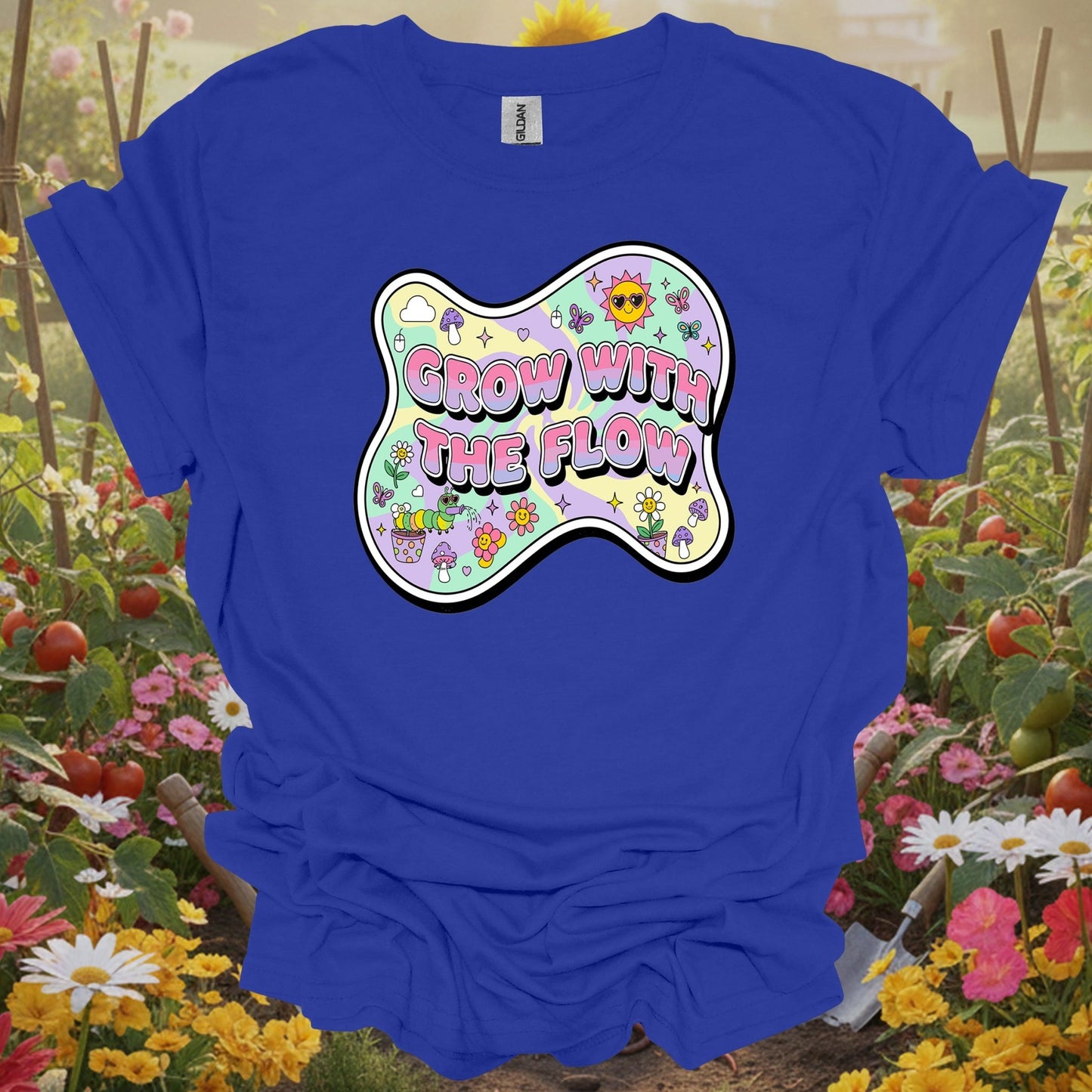 Groovy Grow With The Flow Retro Y2K Psychedelic T-Shirt - GardeningTshirts