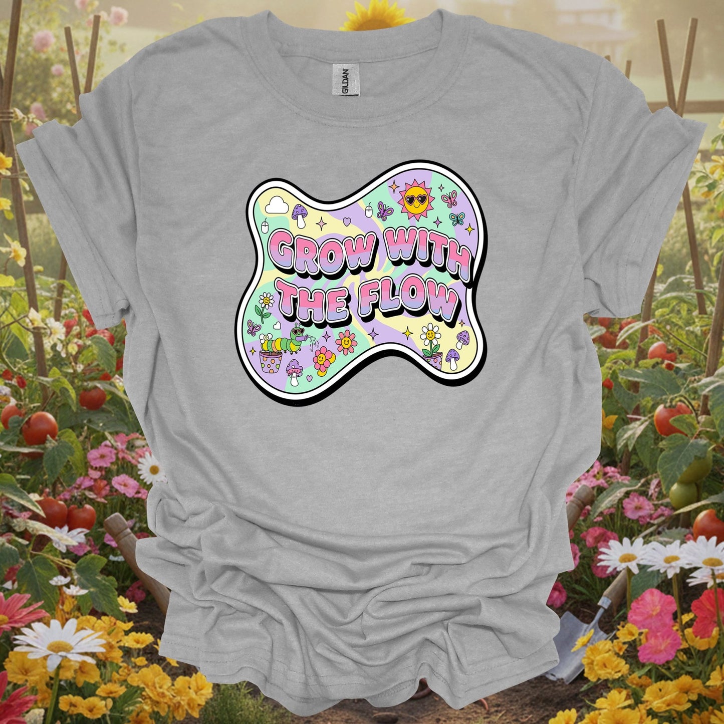 Groovy Grow With The Flow Retro Y2K Psychedelic T-Shirt - GardeningTshirts