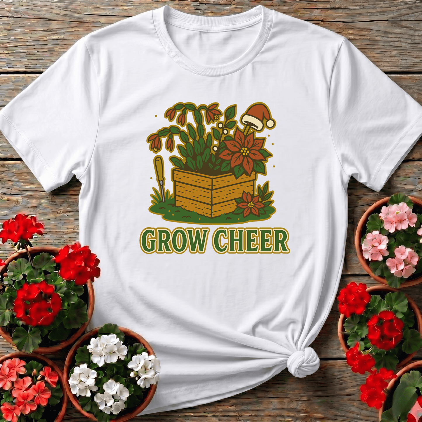Grow Cheer Festive Christmas Plant T-shirt - GardeningTshirts