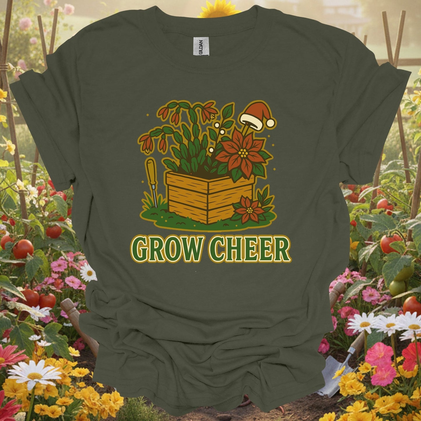 "Grow Cheer" Festive Christmas Plant T-Shirt - GardeningTshirts