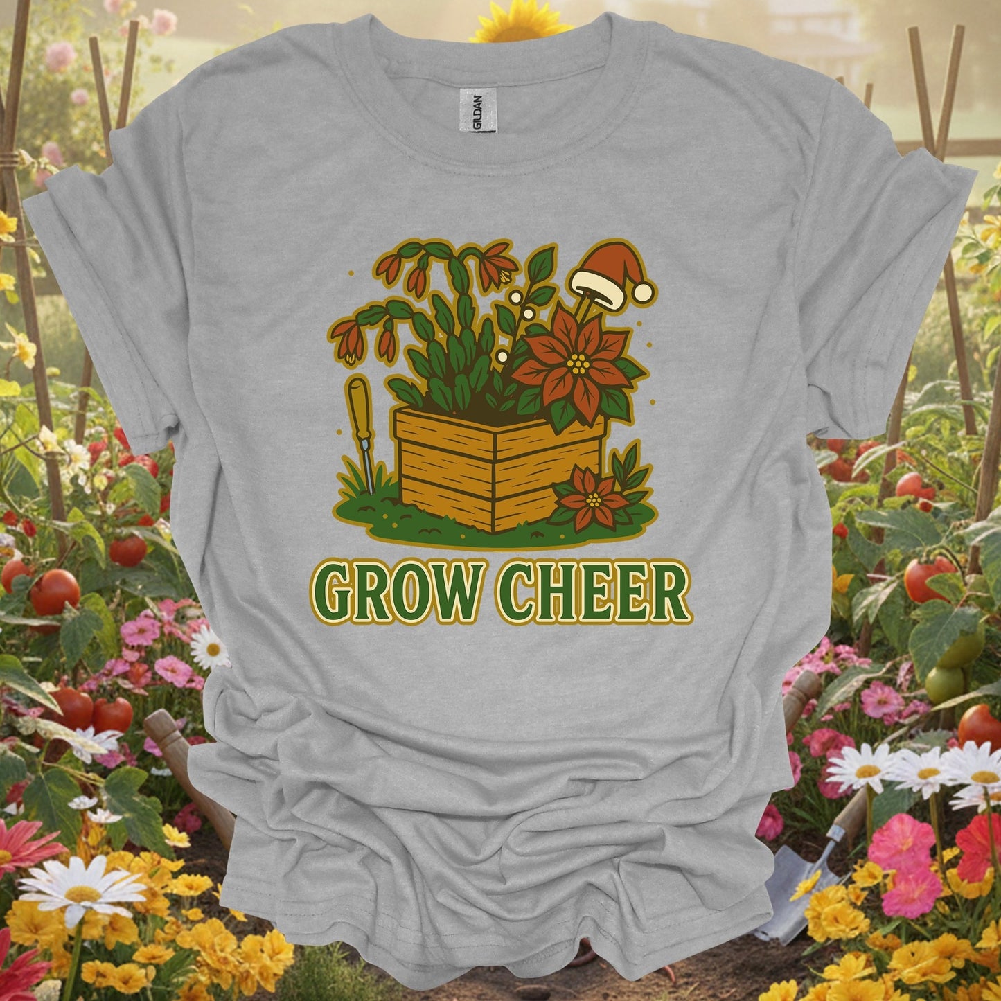 "Grow Cheer" Festive Christmas Plant T-Shirt - GardeningTshirts