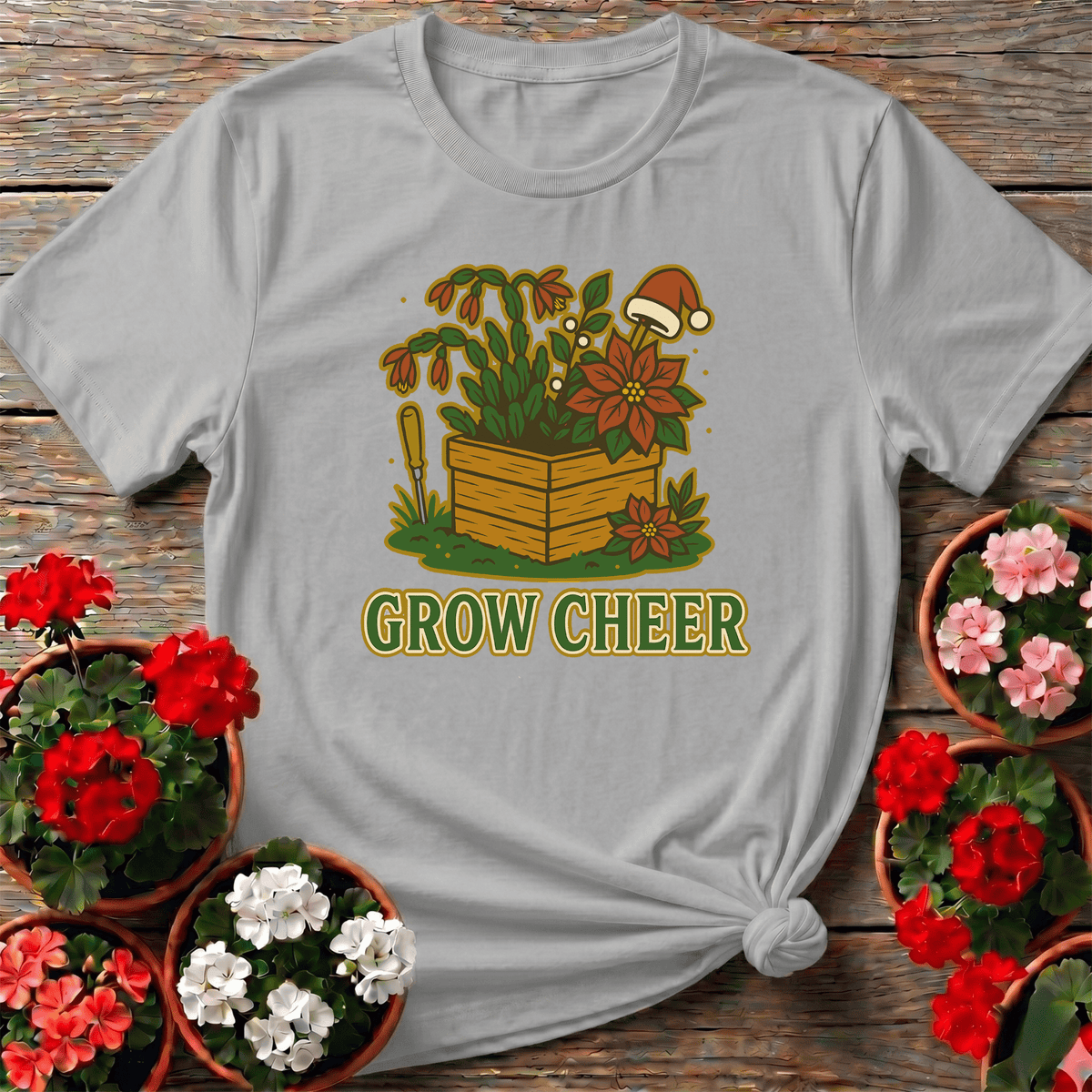 Grow Cheer Festive Christmas Plant T-shirt - GardeningTshirts